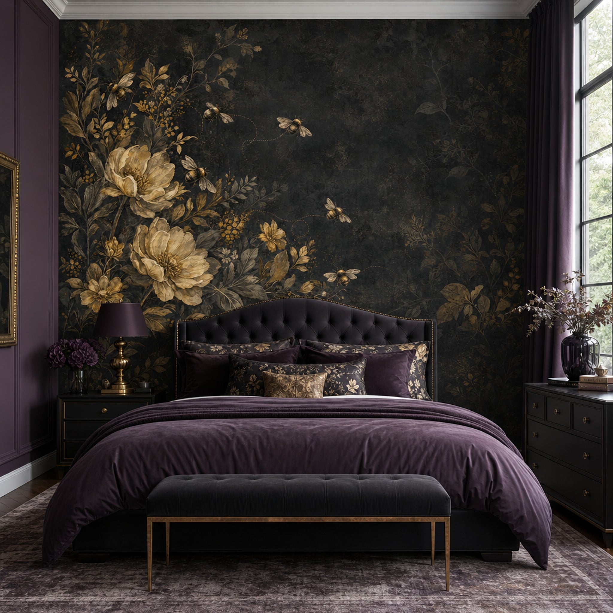 Vintage Floral Wallpaper Botanical Bees Wall Mural
