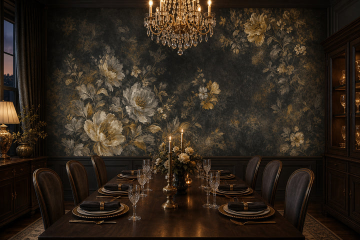 Dark Floral Wallpaper Moody Botanical Vintage Removable Wall Decor