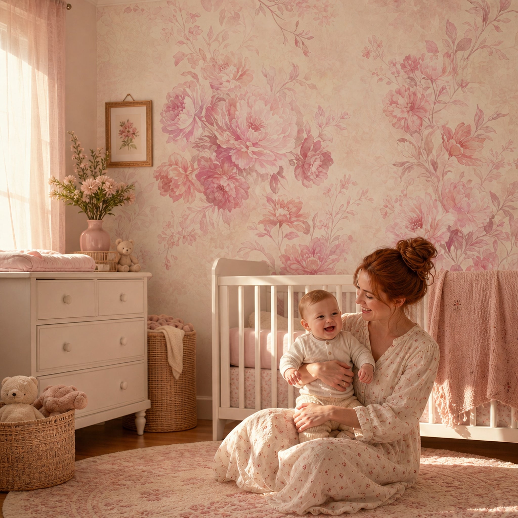 Watercolor Floral Wallpaper Pink Peonies Pastel Blossoms Wall Mural