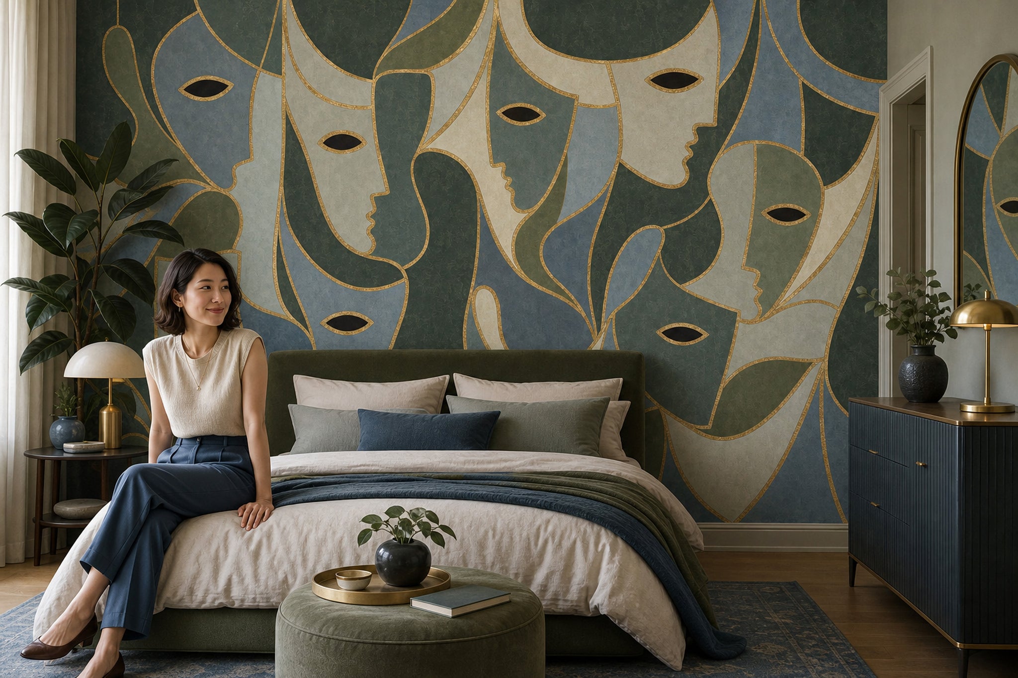Muted Green Wallpaper Olive Blue Gray Removable Wall Decor