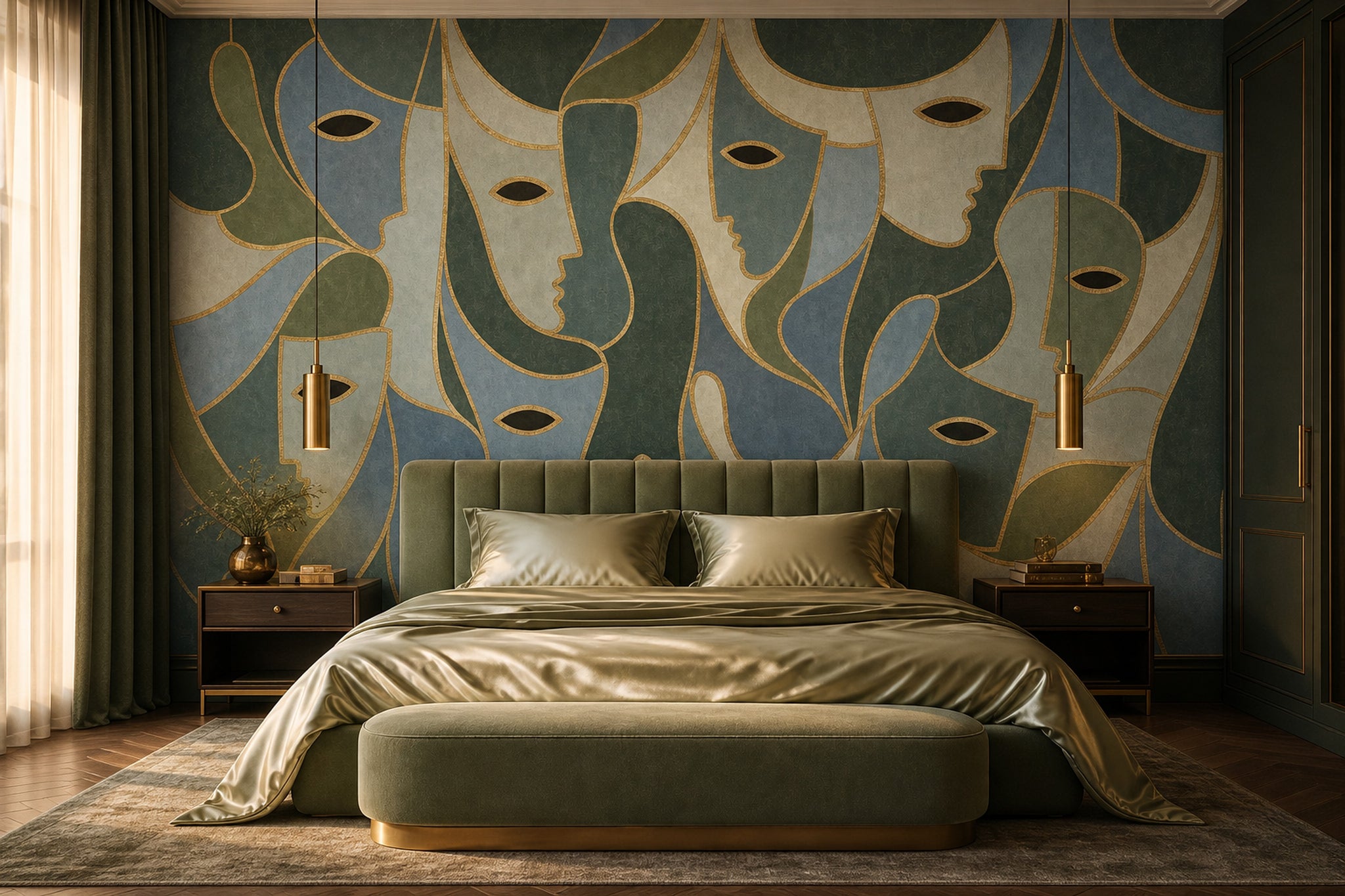 Muted Green Wallpaper Olive Blue Gray Removable Wall Decor