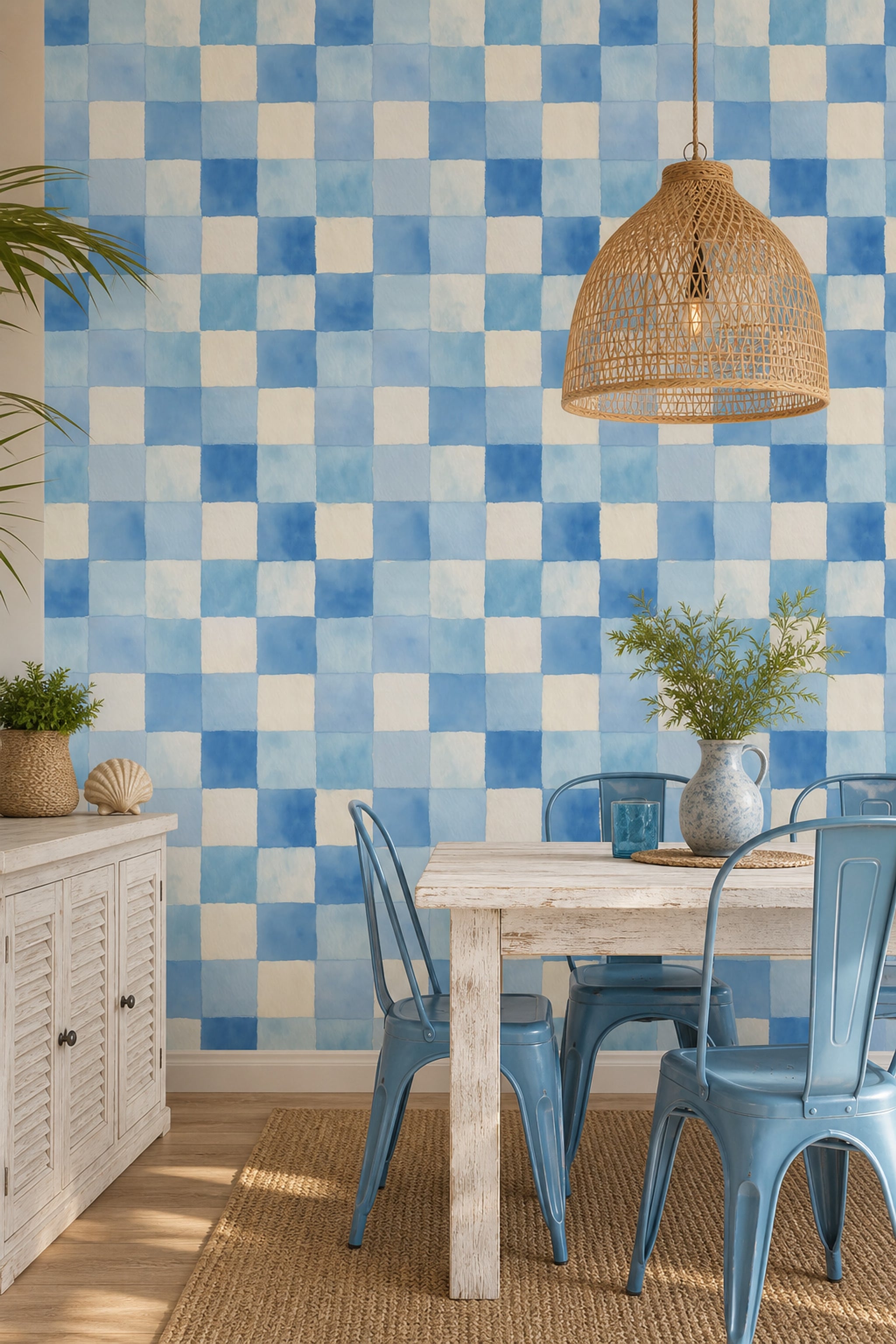 Checkered Wallpaper Watercolor Removable Coastal Wall Double Roll
