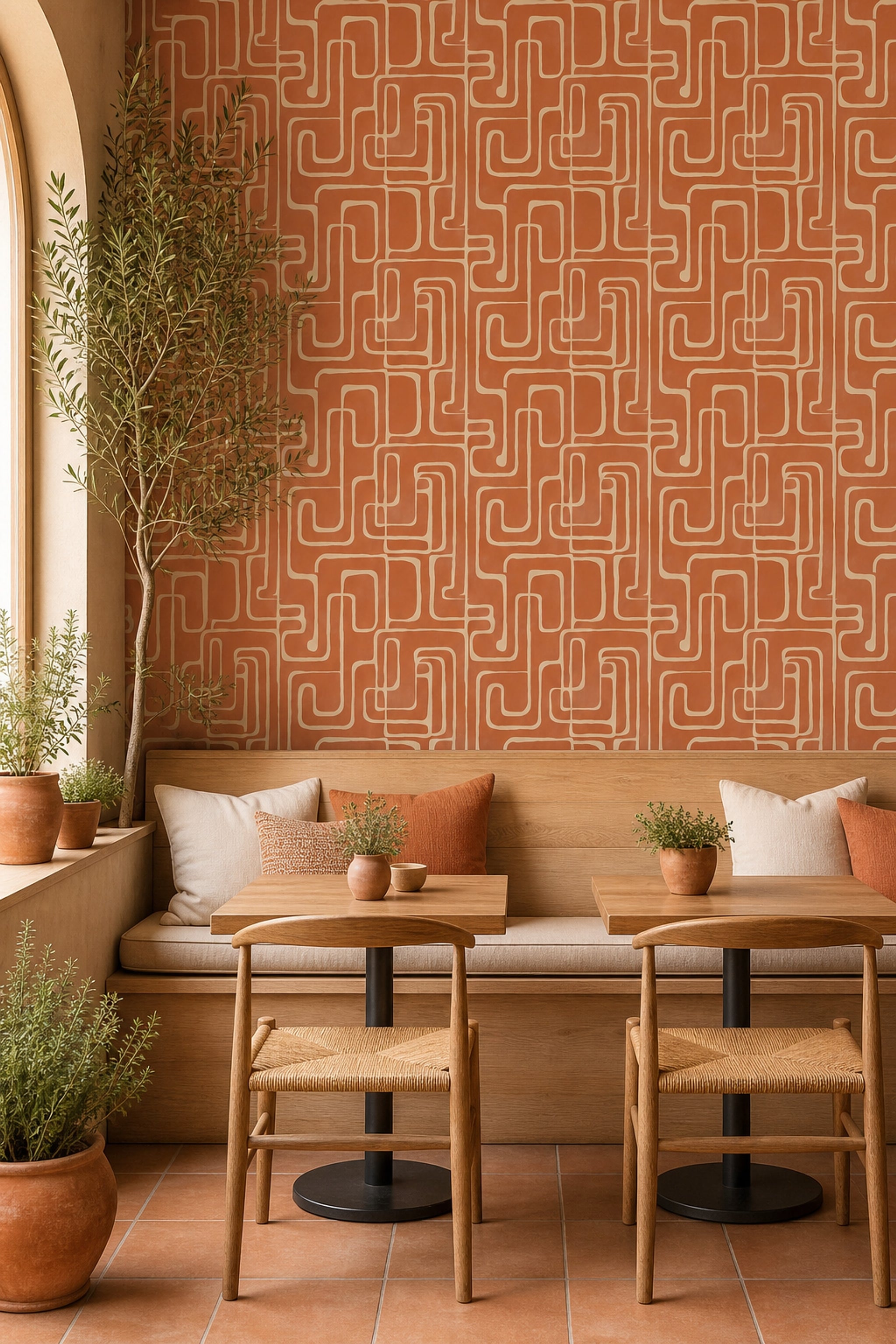 Mid Century Modern Wallpaper Retro Abstract Removable Wall Decor