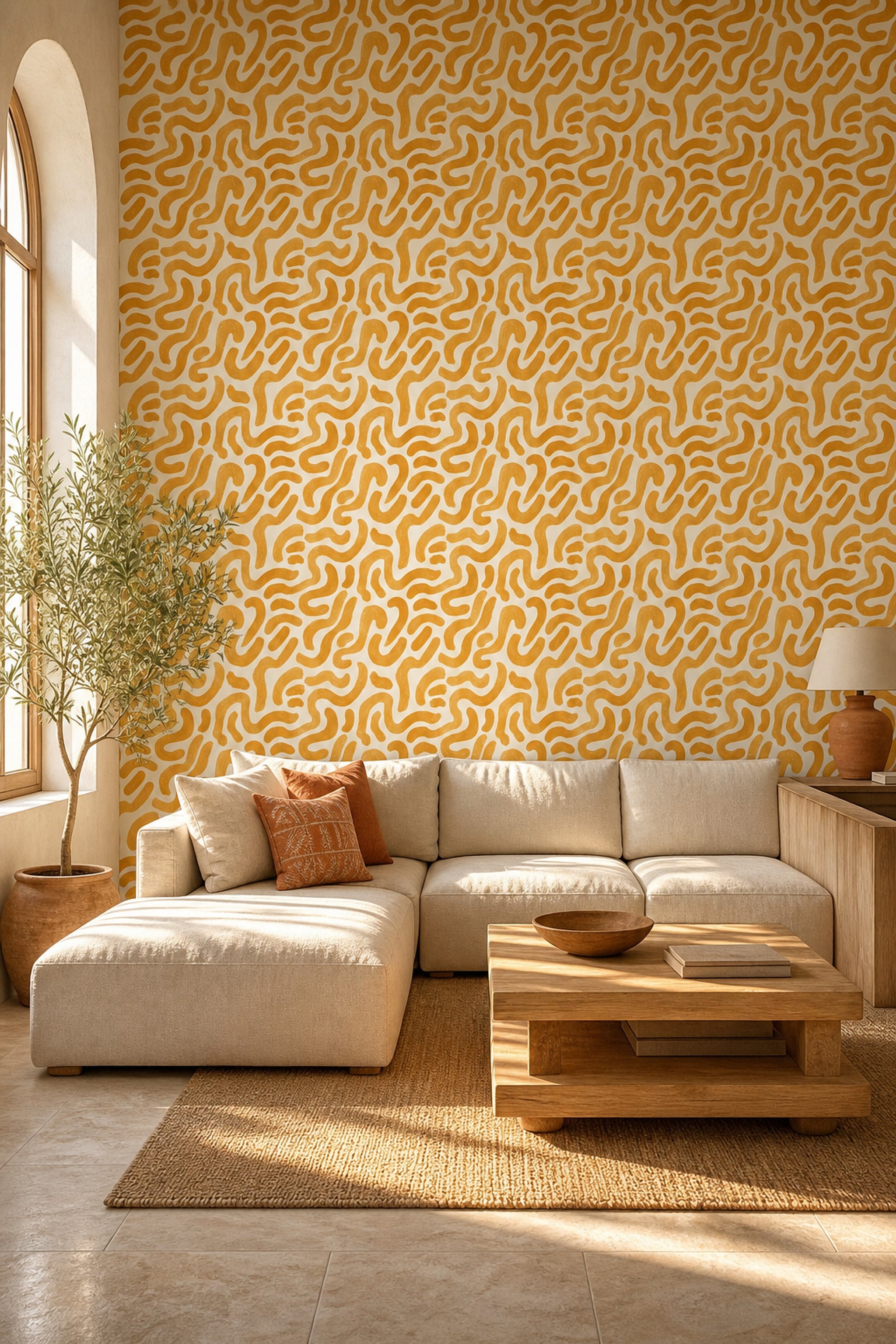 Abstract Wallpaper Brushstroke Organic Shapes Removable Wall Decor