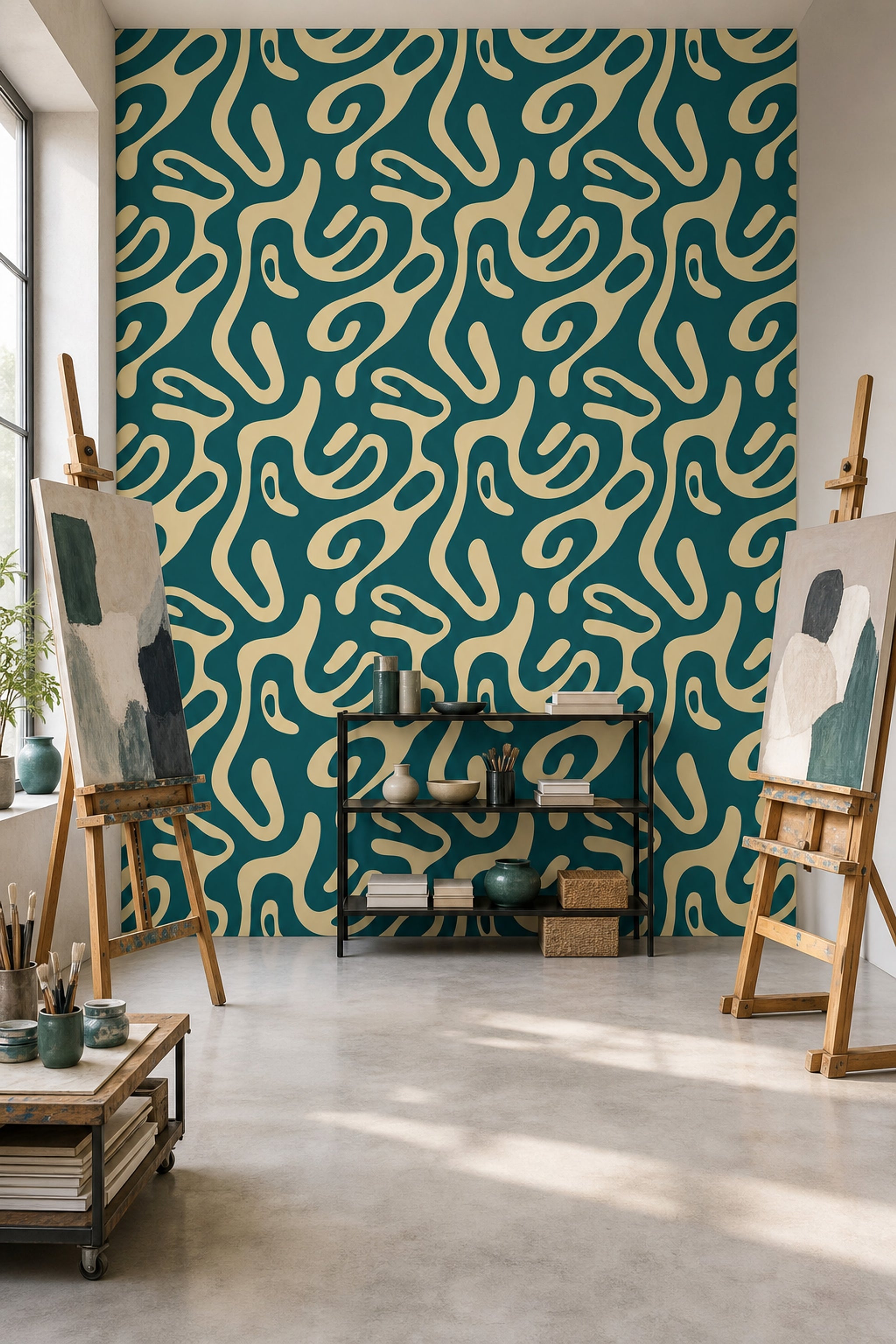 Mid Century Modern Wallpaper Abstract Pattern Mid Century Modern Decorative Mural