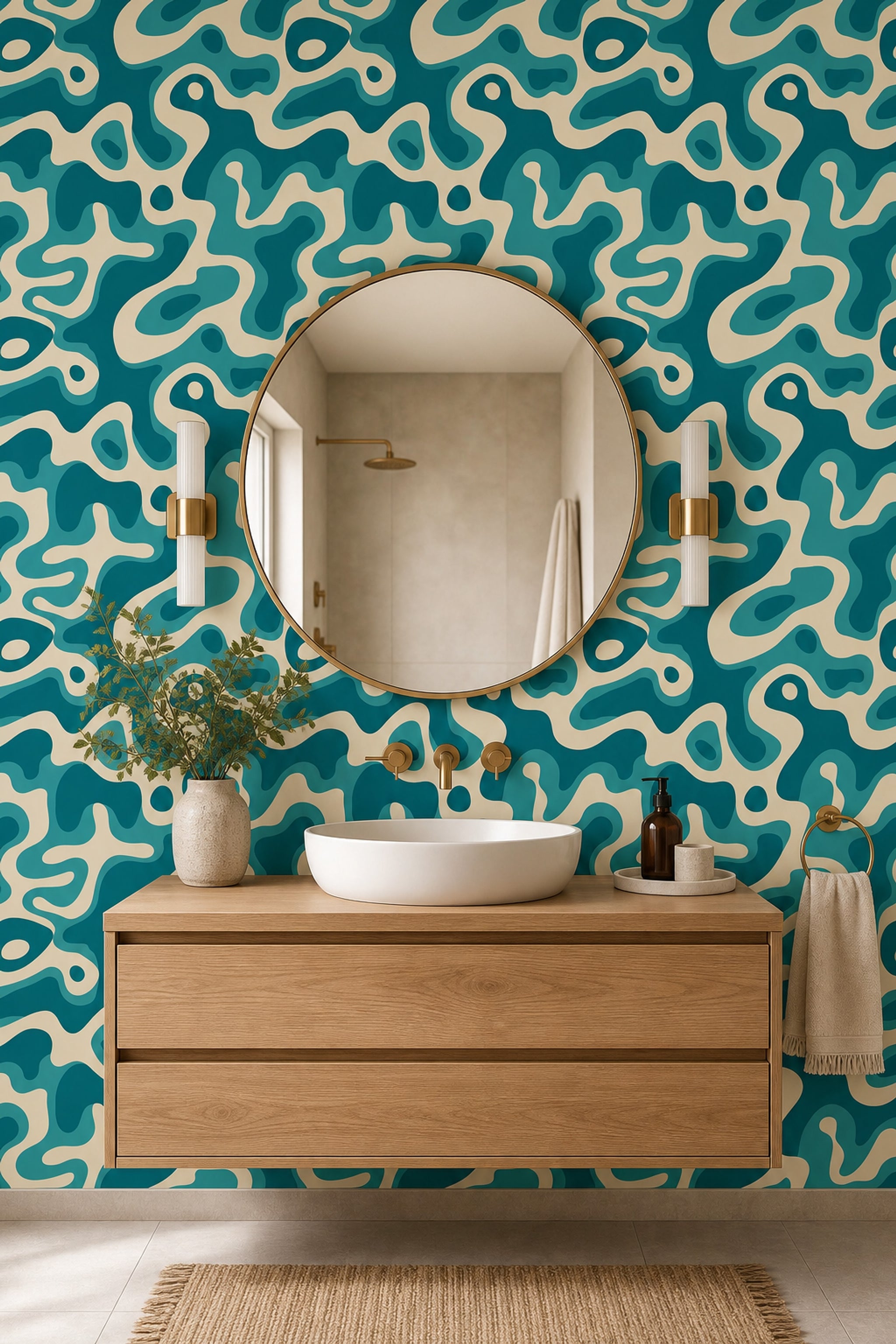 Mid Century Modern Wallpaper Retro Removable Modern Wall Double Roll
