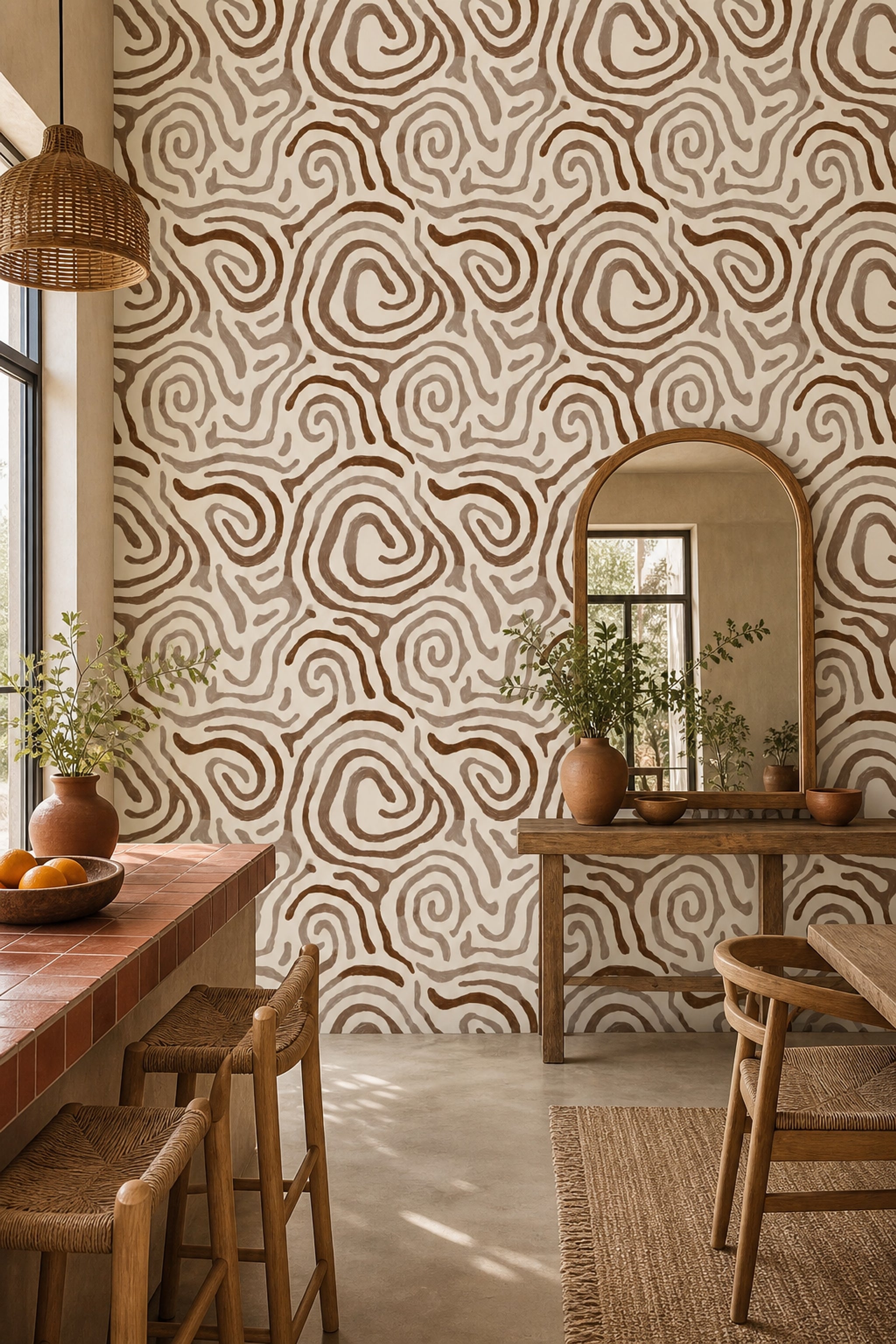 Abstract Wallpaper Organic Lines Modern Boho Decorative Mural
