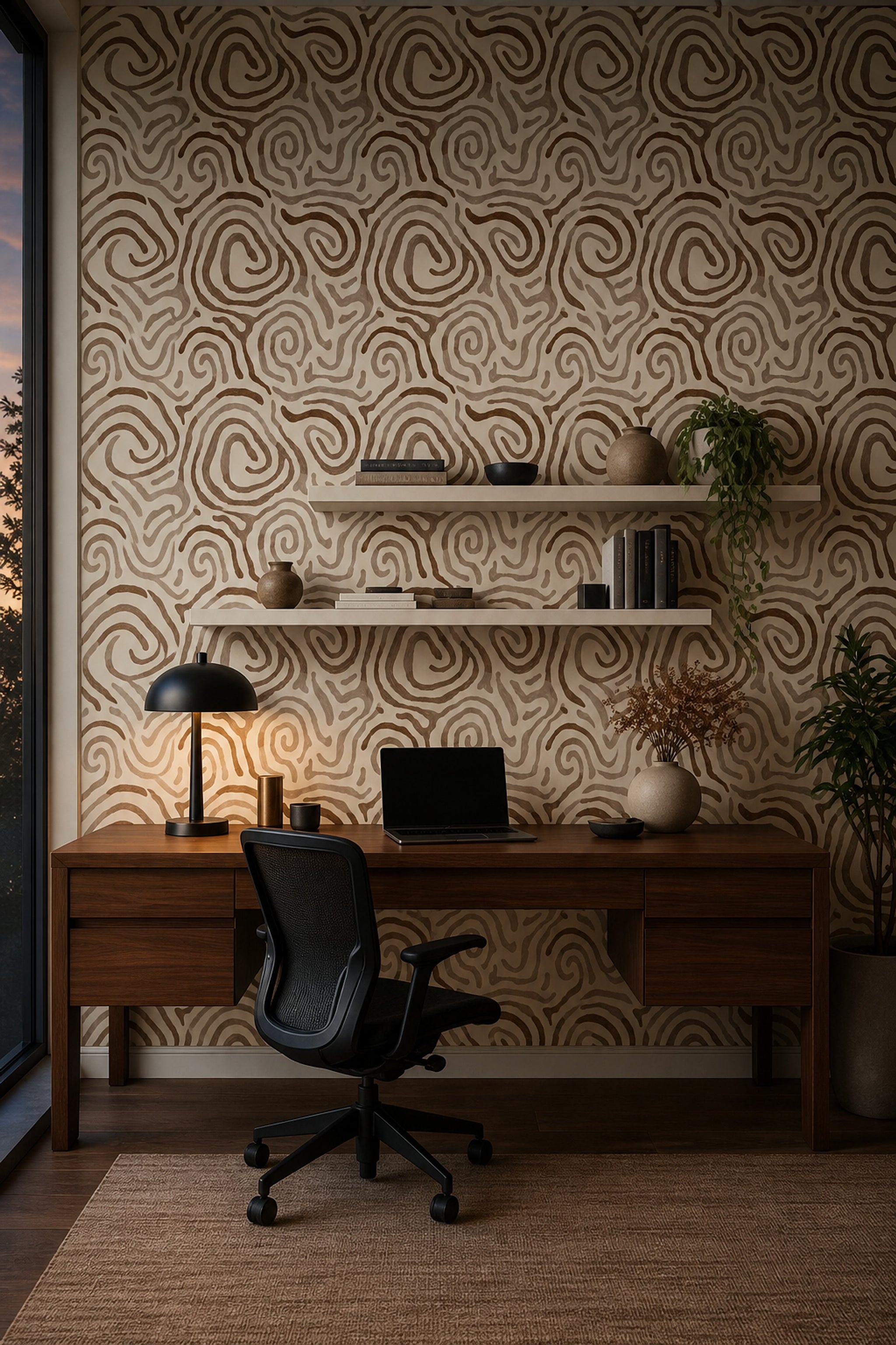 Abstract Wallpaper Organic Lines Modern Boho Decorative Mural
