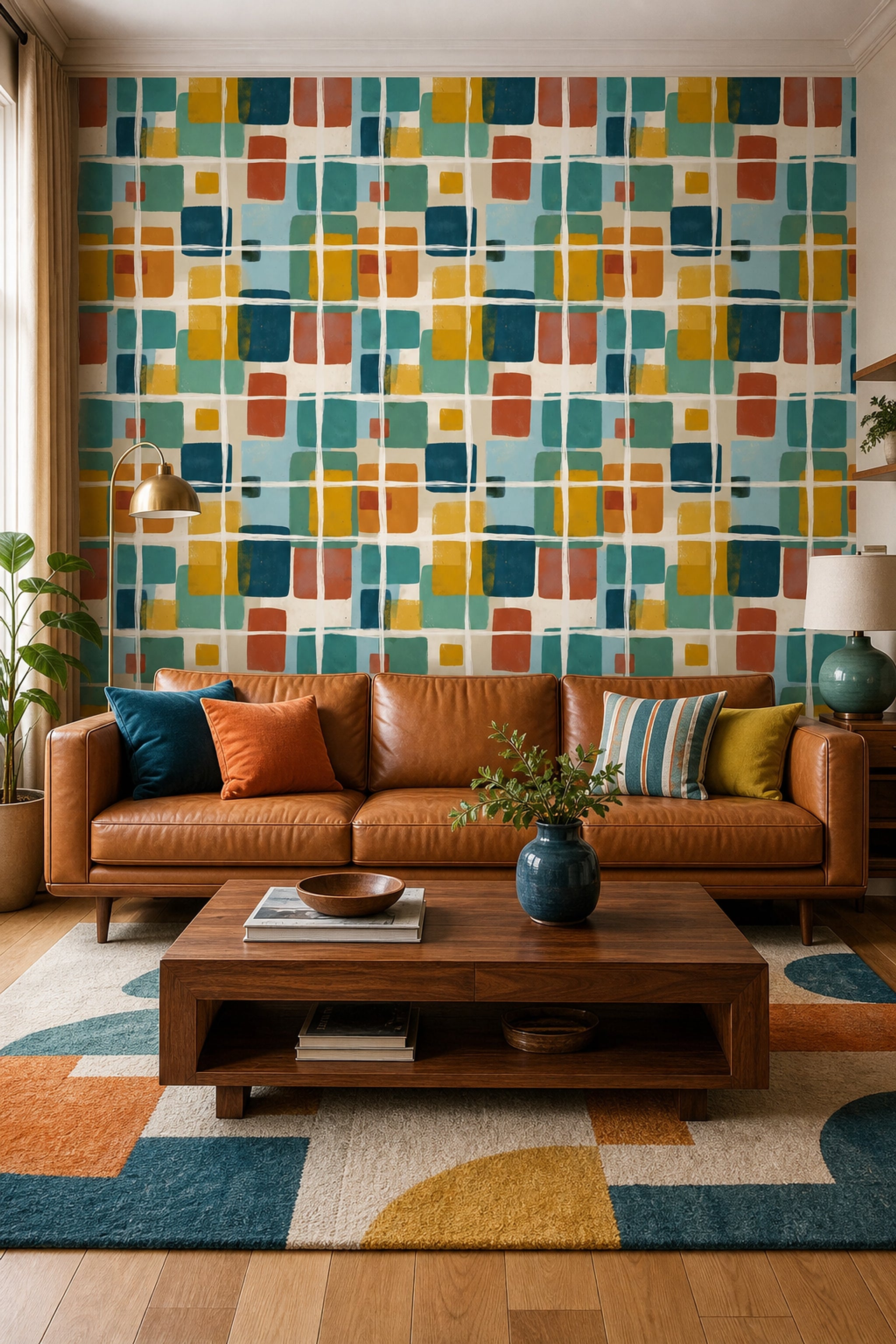 Mid Century Modern Wallpaper Geometric Shapes Removable Abstract Wall Double Roll