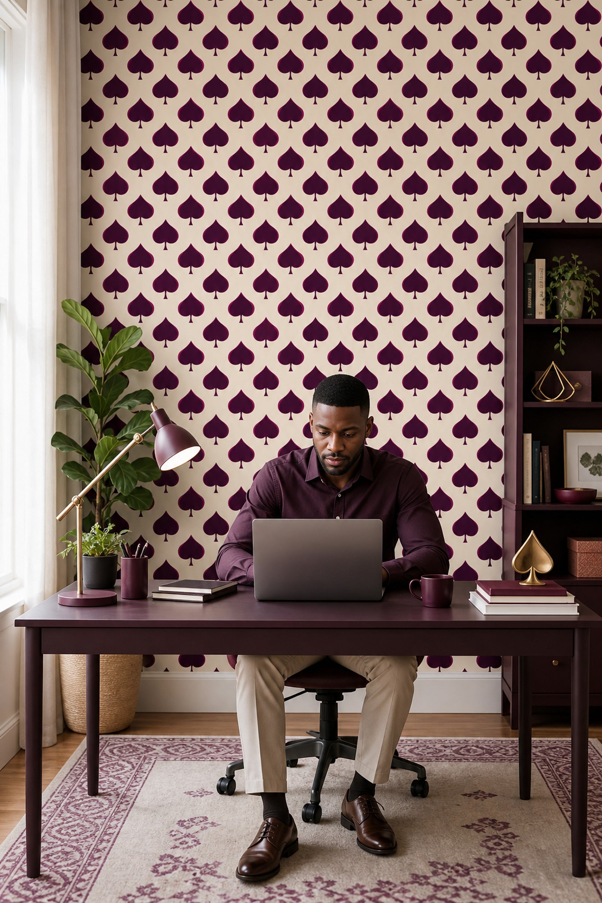 Spade Motif Wallpaper Playing Card Suit Removable Geometric Repeat Wall Double Roll