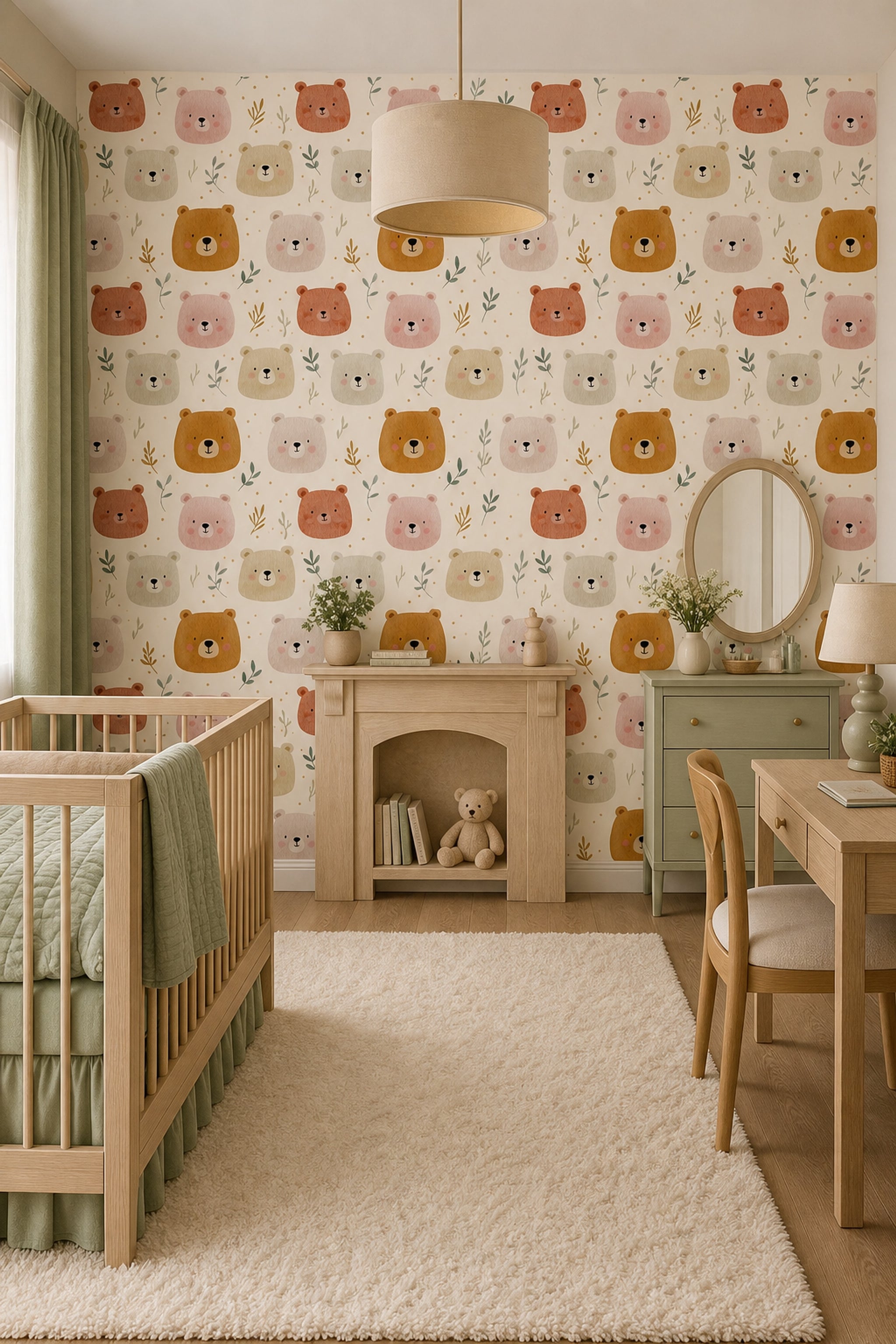 Watercolor Bears Wallpaper Nursery Wallpaper Cute Animal Faces Decorative Mural