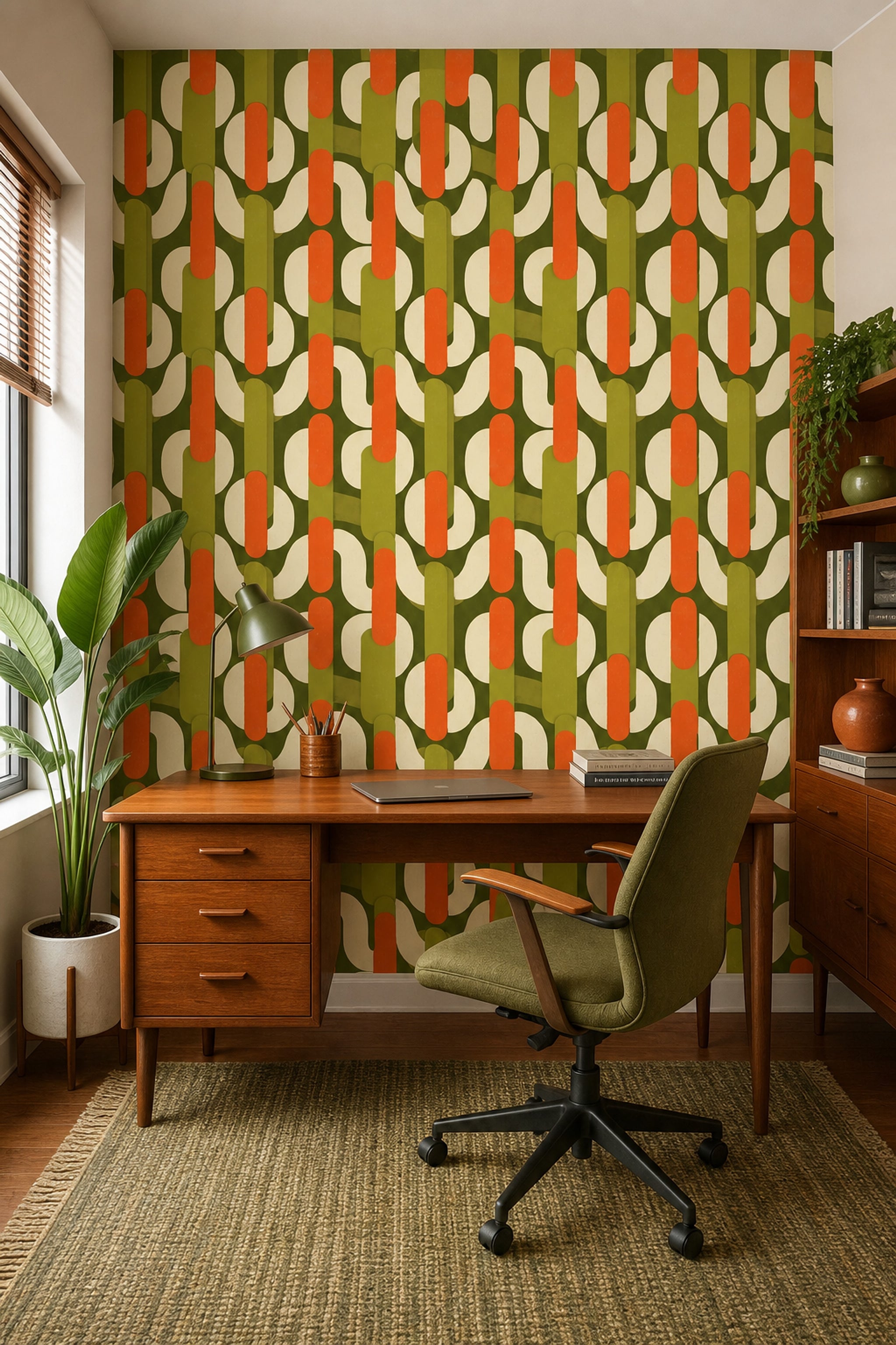 Mid Century Modern Wallpaper Retro Modern Removable Abstract Geometric Wall Double Roll