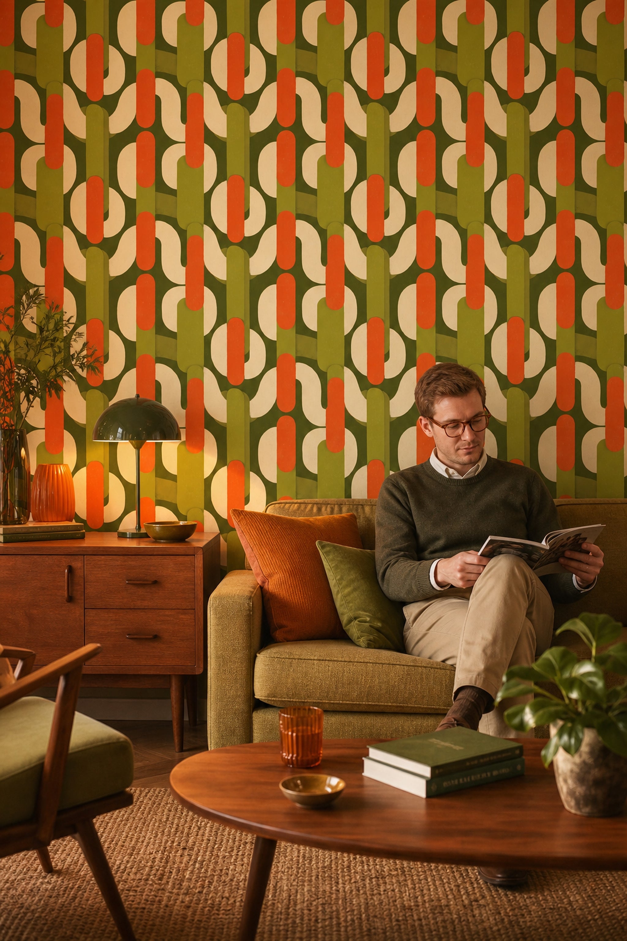 Mid Century Modern Wallpaper Retro Modern Removable Abstract Geometric Wall Double Roll