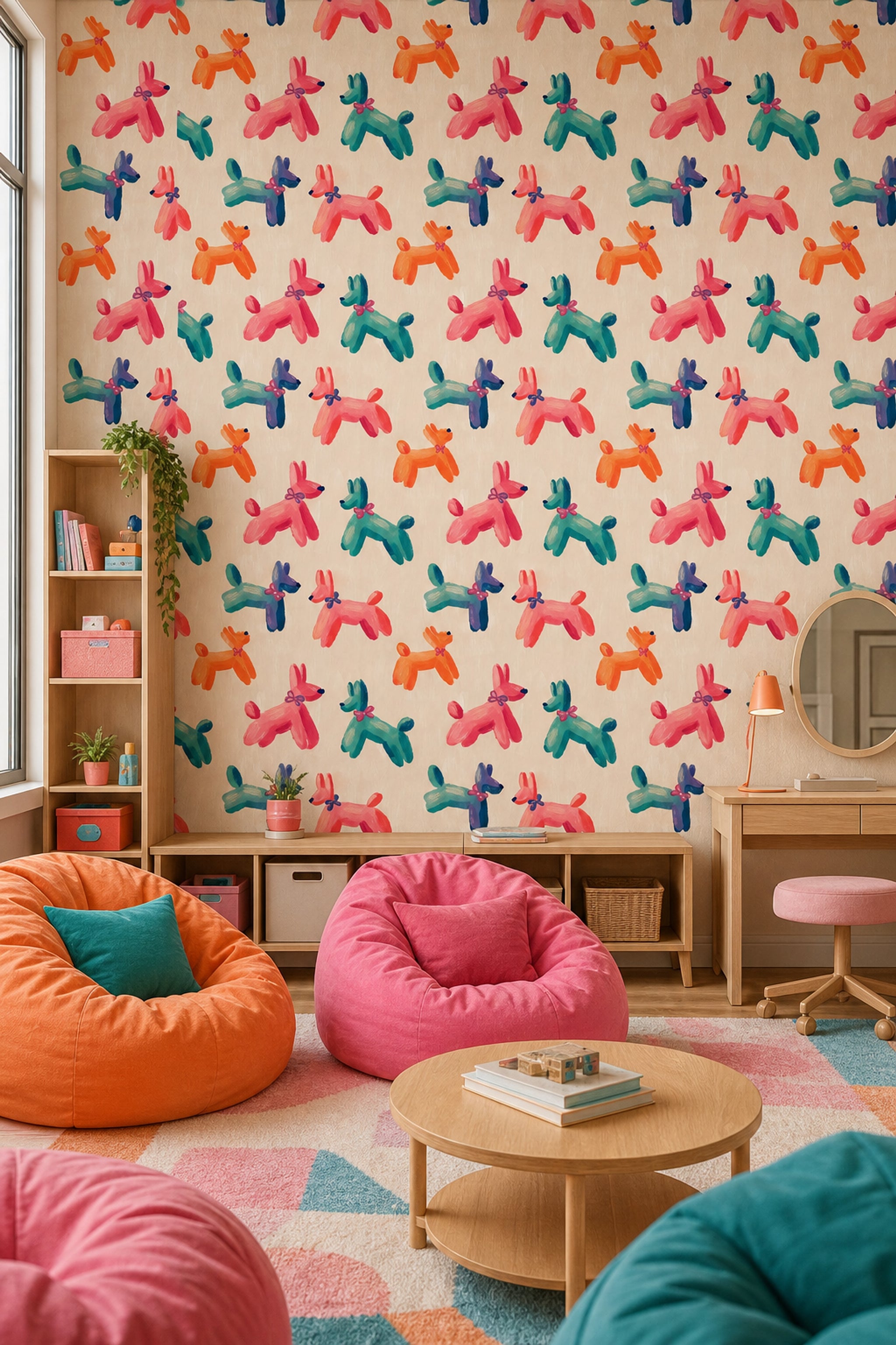 Abstract Dog Pattern Wallpaper Playful Animals Painterly Brushstrokes Removable Wall Decor