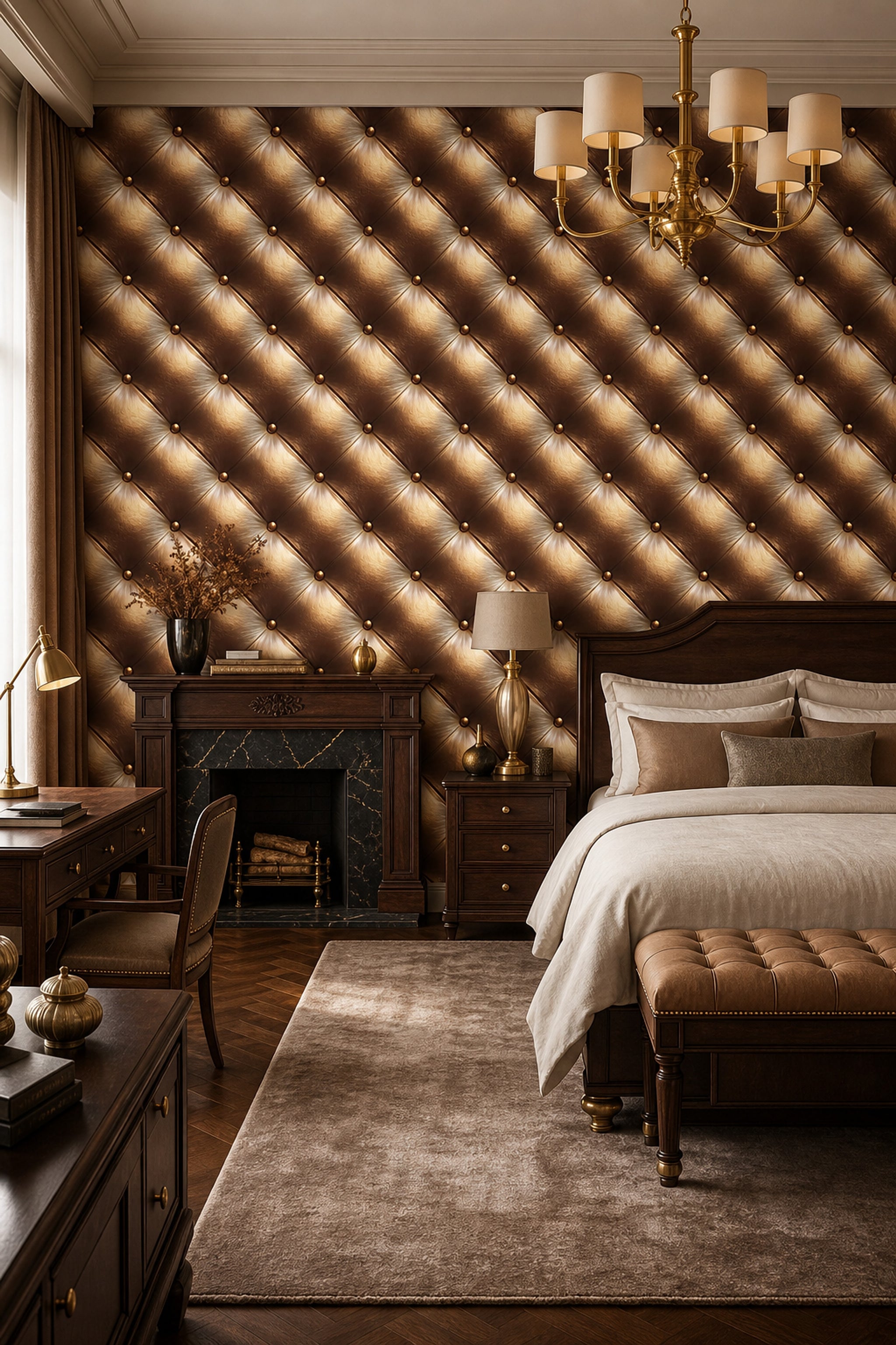 Gold Tufted Leather Wallpaper Diamond Quilted Removable Upholstery Texture Wall Double Roll