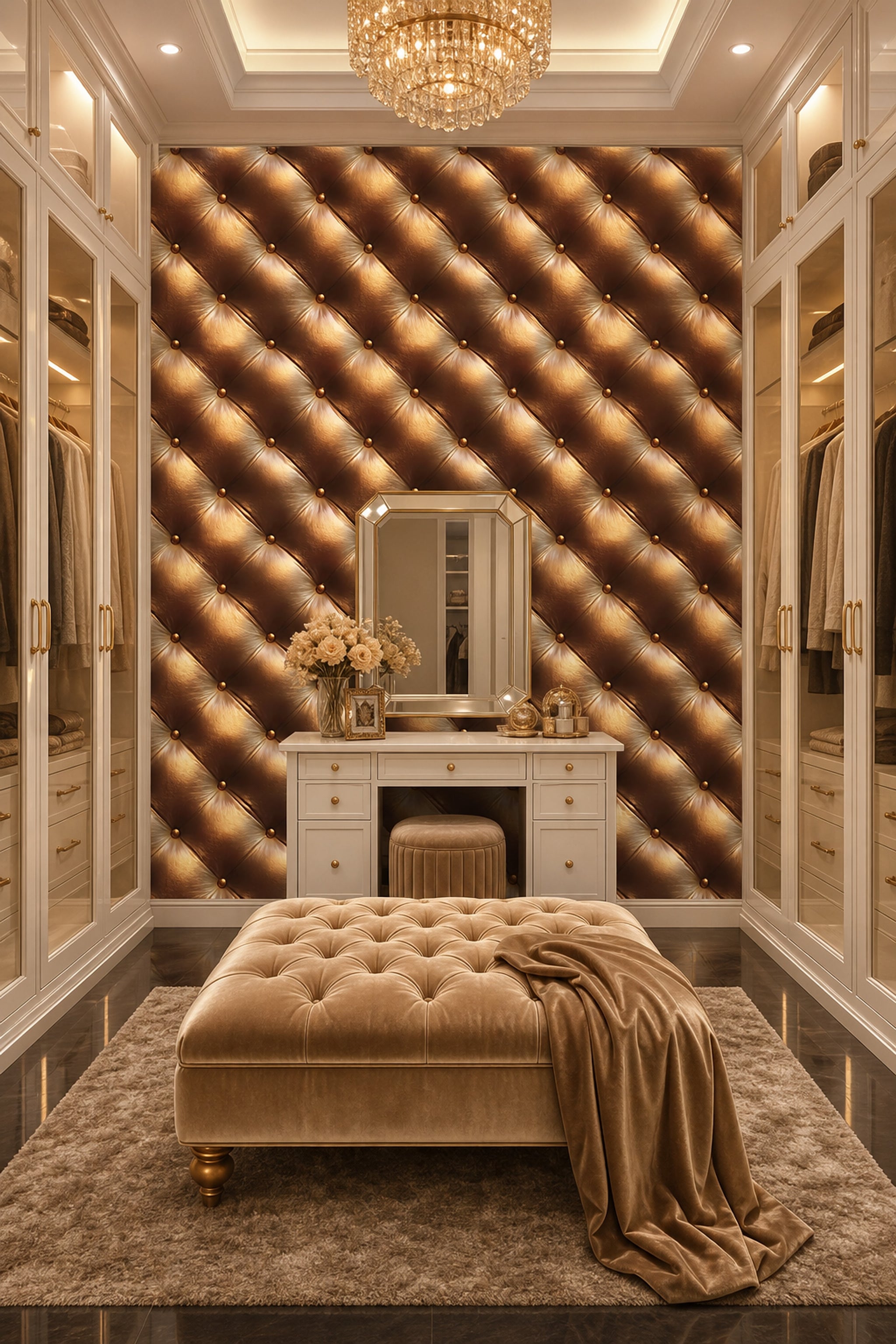 Gold Tufted Leather Wallpaper Diamond Quilted Removable Upholstery Texture Wall Double Roll
