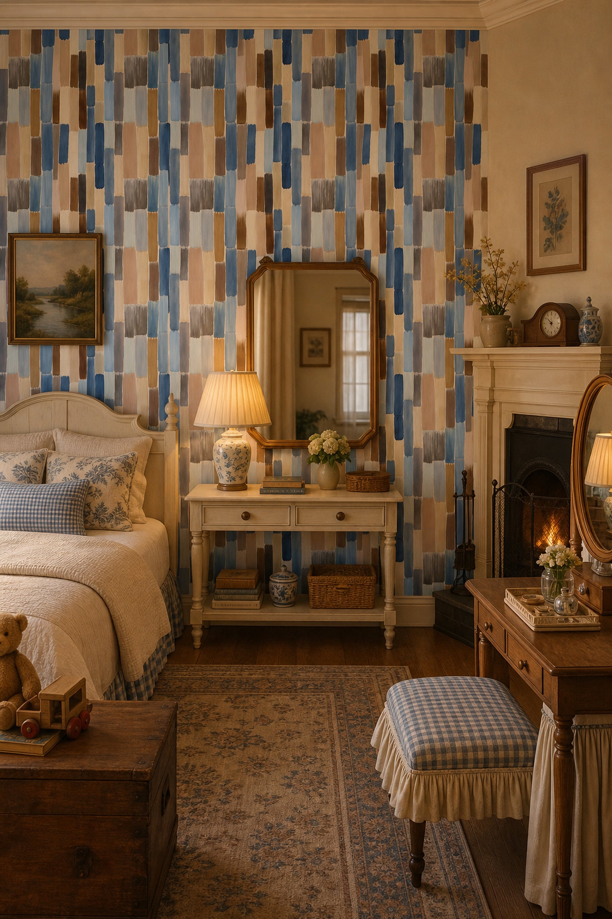 Abstract Watercolor Wallpaper Vertical Brushstrokes Blue And Neutral Palette Decorative Mural