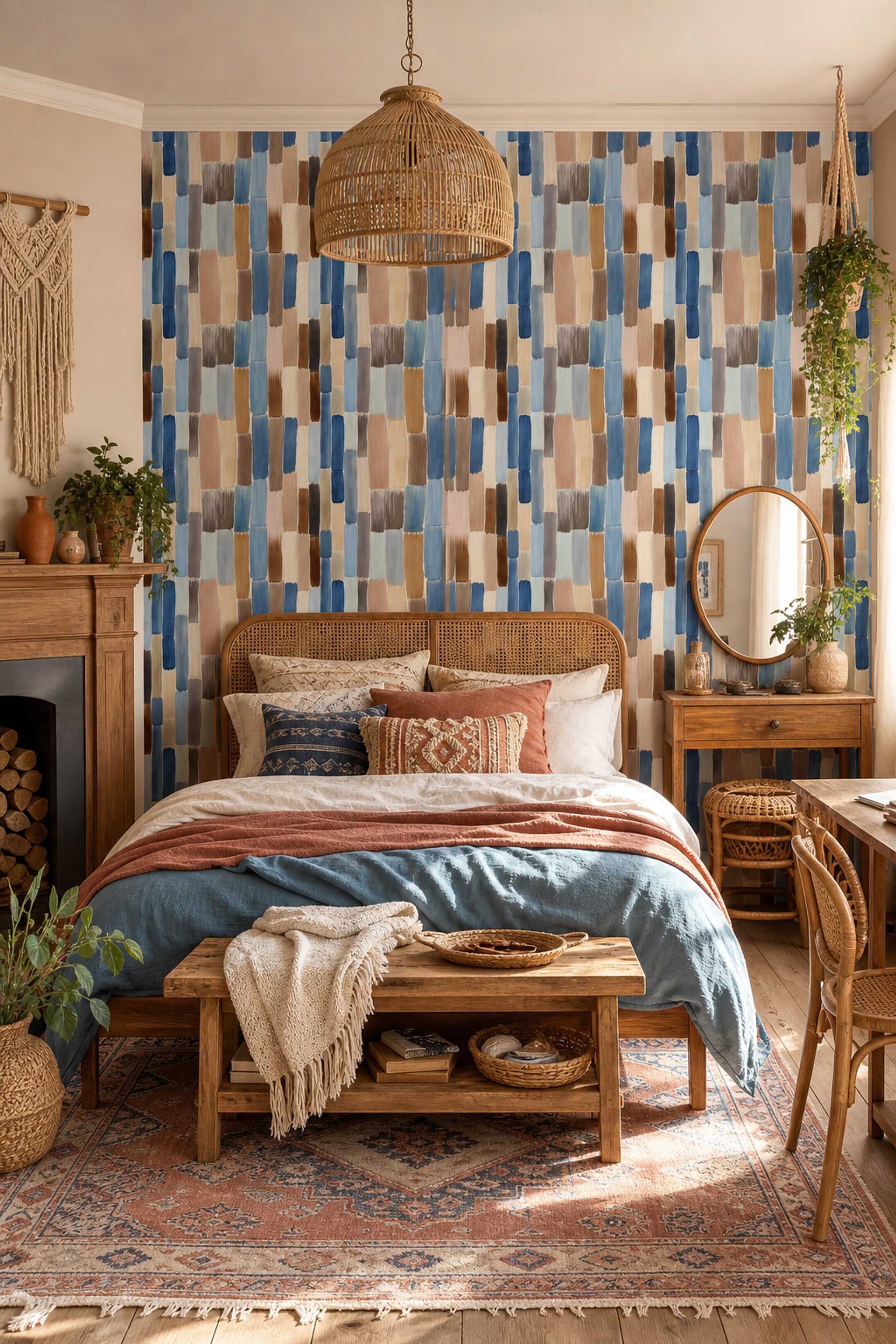 Abstract Watercolor Wallpaper Vertical Brushstrokes Blue And Neutral Palette Decorative Mural