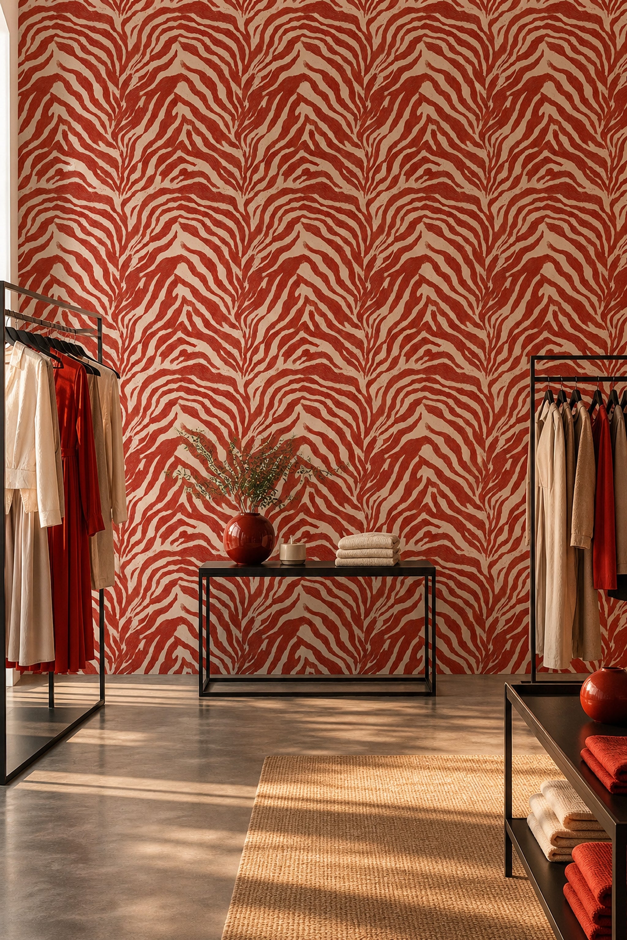 Red Zebra Stripes Wallpaper Animal Print Abstract Brushstroke Removable Wall Decor