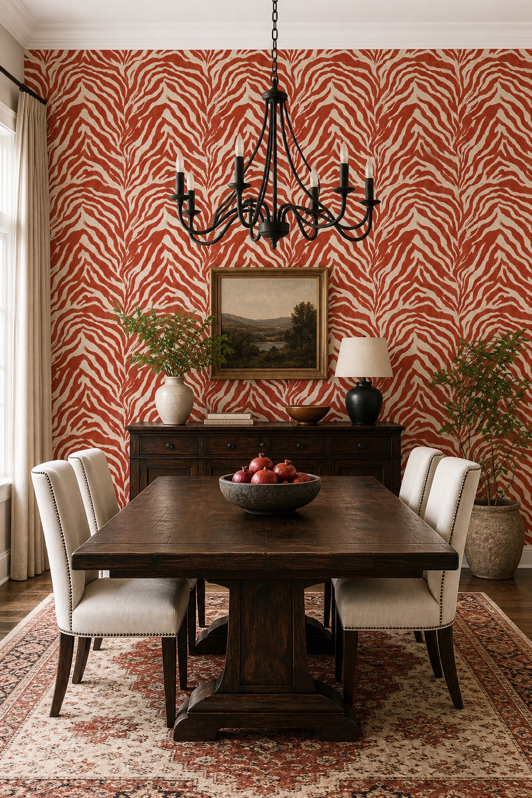 Red Zebra Stripes Wallpaper Animal Print Abstract Brushstroke Removable Wall Decor