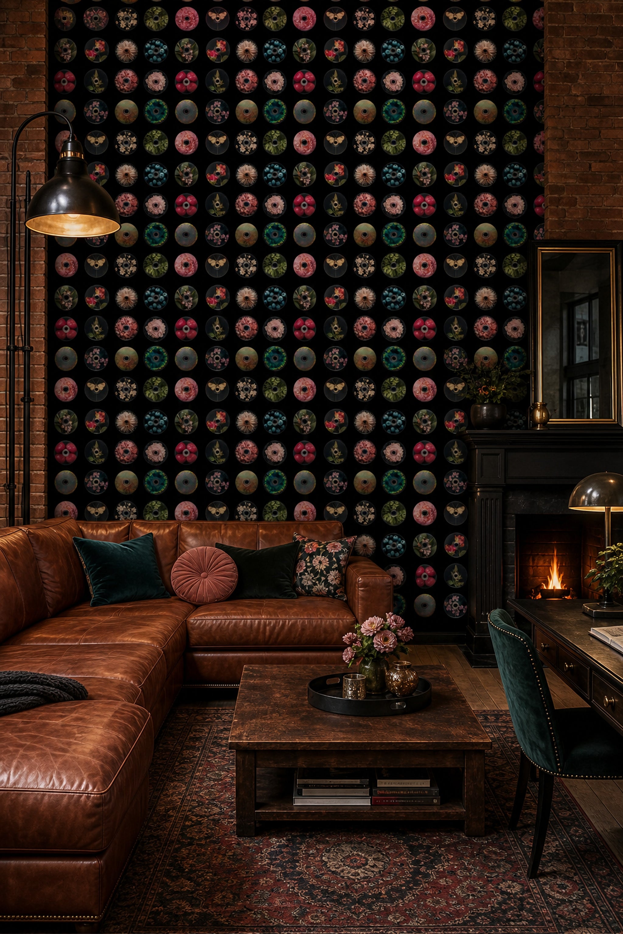 CD Discs Wallpaper Floral Collage Iridescent Holographic Decorative Mural