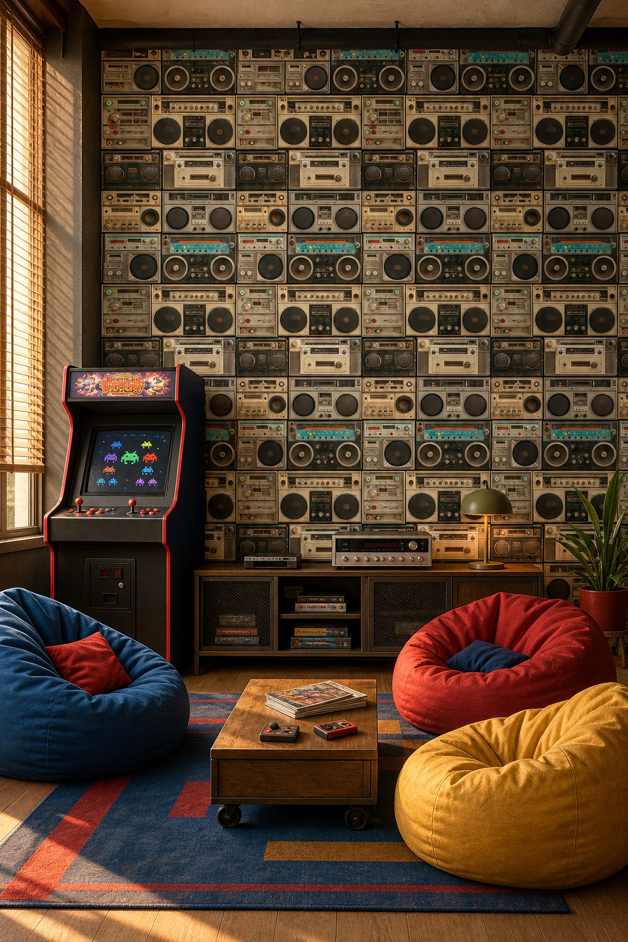 Vintage Boombox Wallpaper Retro Stereo Wall Removable Speakers Wall Double Roll