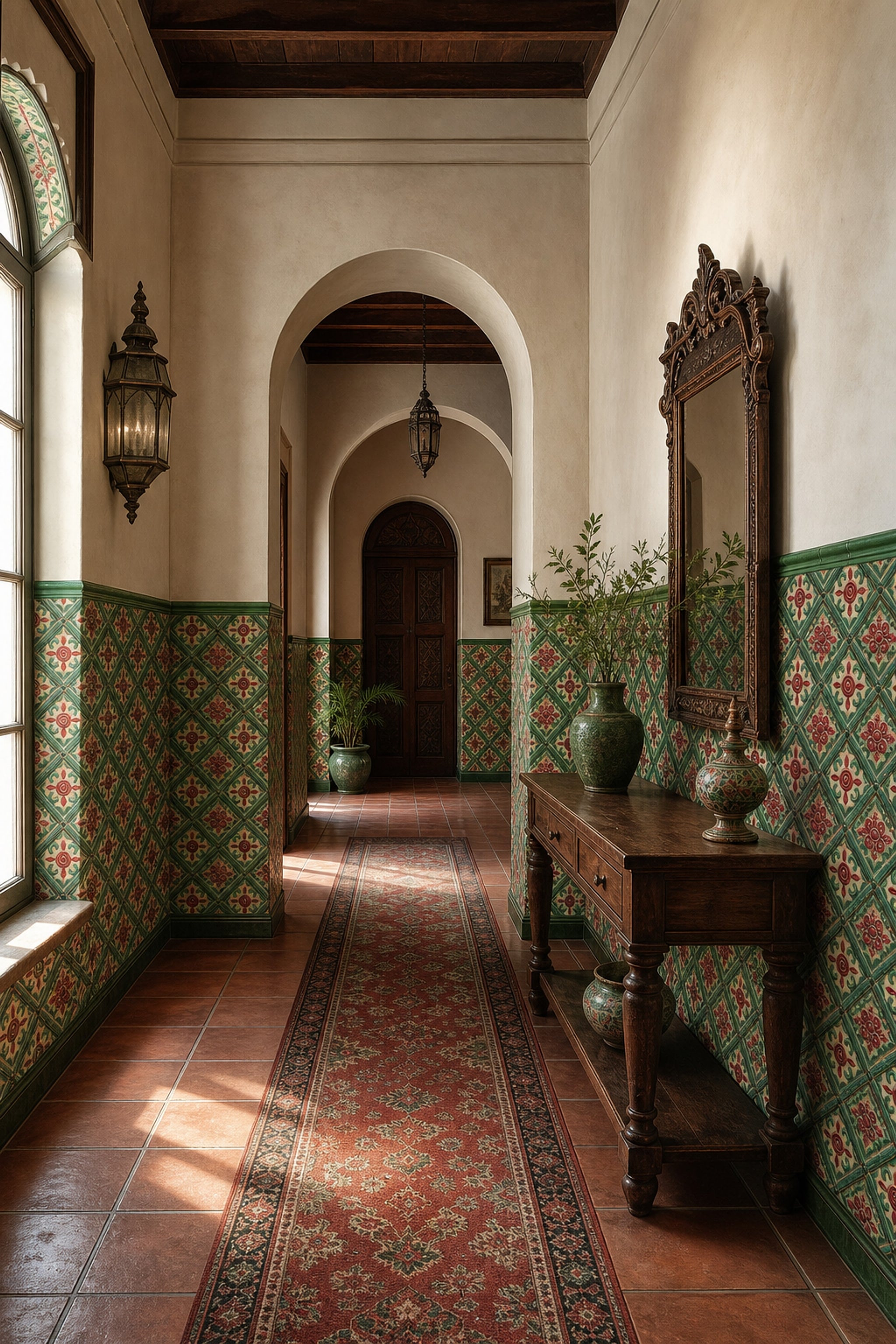 Ornamental Tile Wallpaper Raised Relief Green Lattice Removable Wall Decor