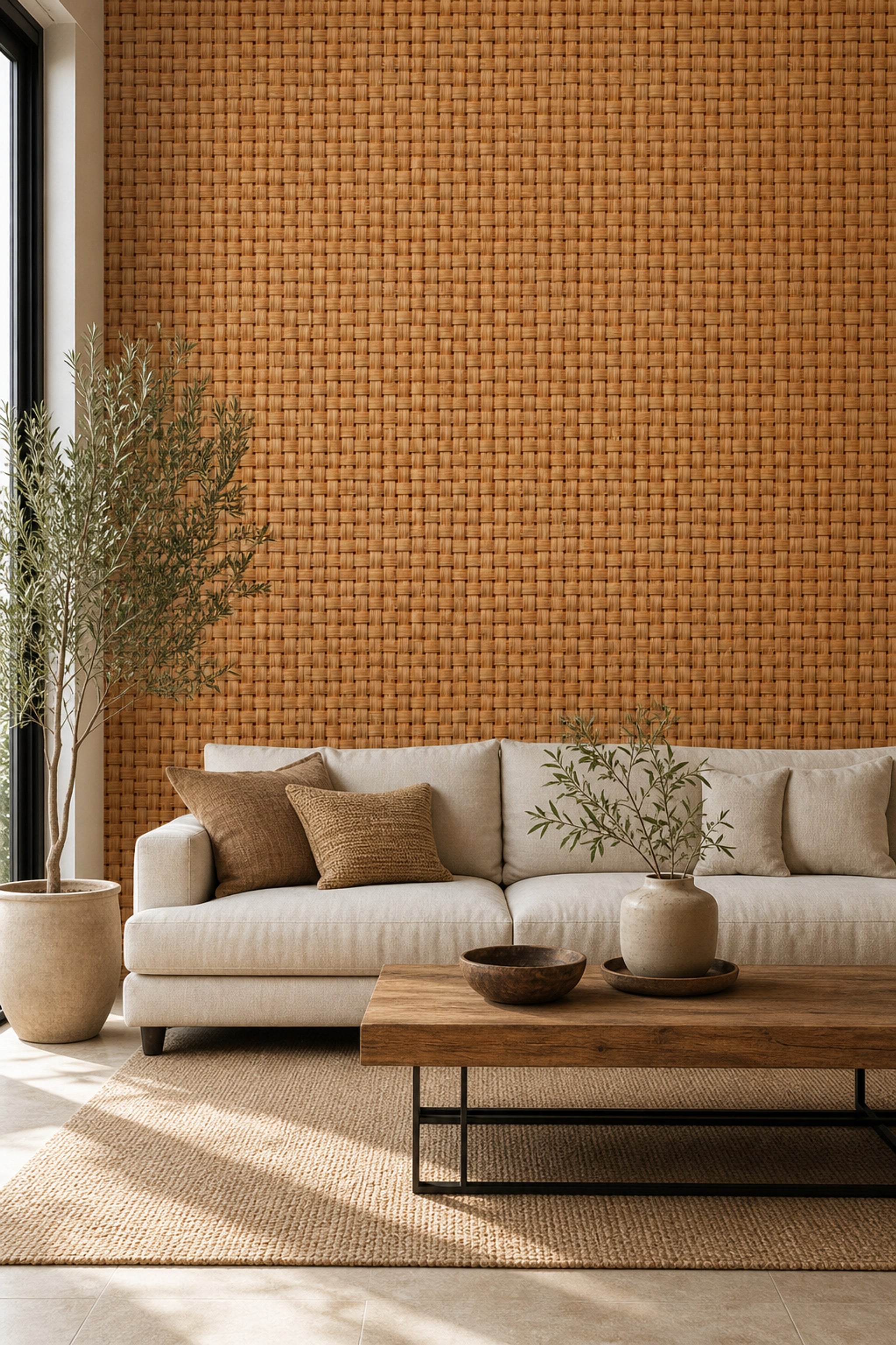 Woven Texture Wallpaper Basket Weave Removable Rattan Wall Double Roll