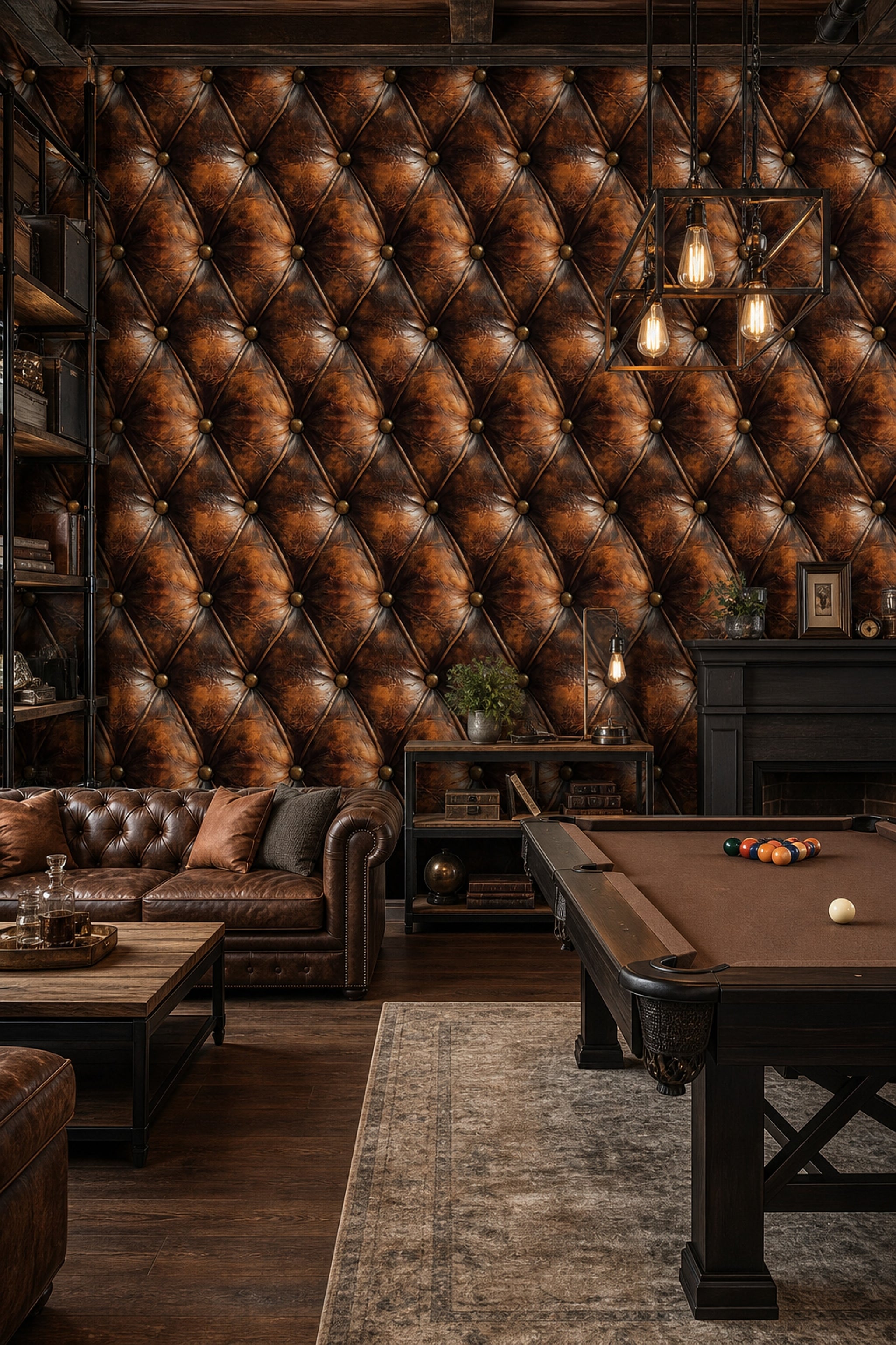 Dark Brown Leather Wallpaper Tufted Upholstery Diamond Quilted Removable Wall Decor