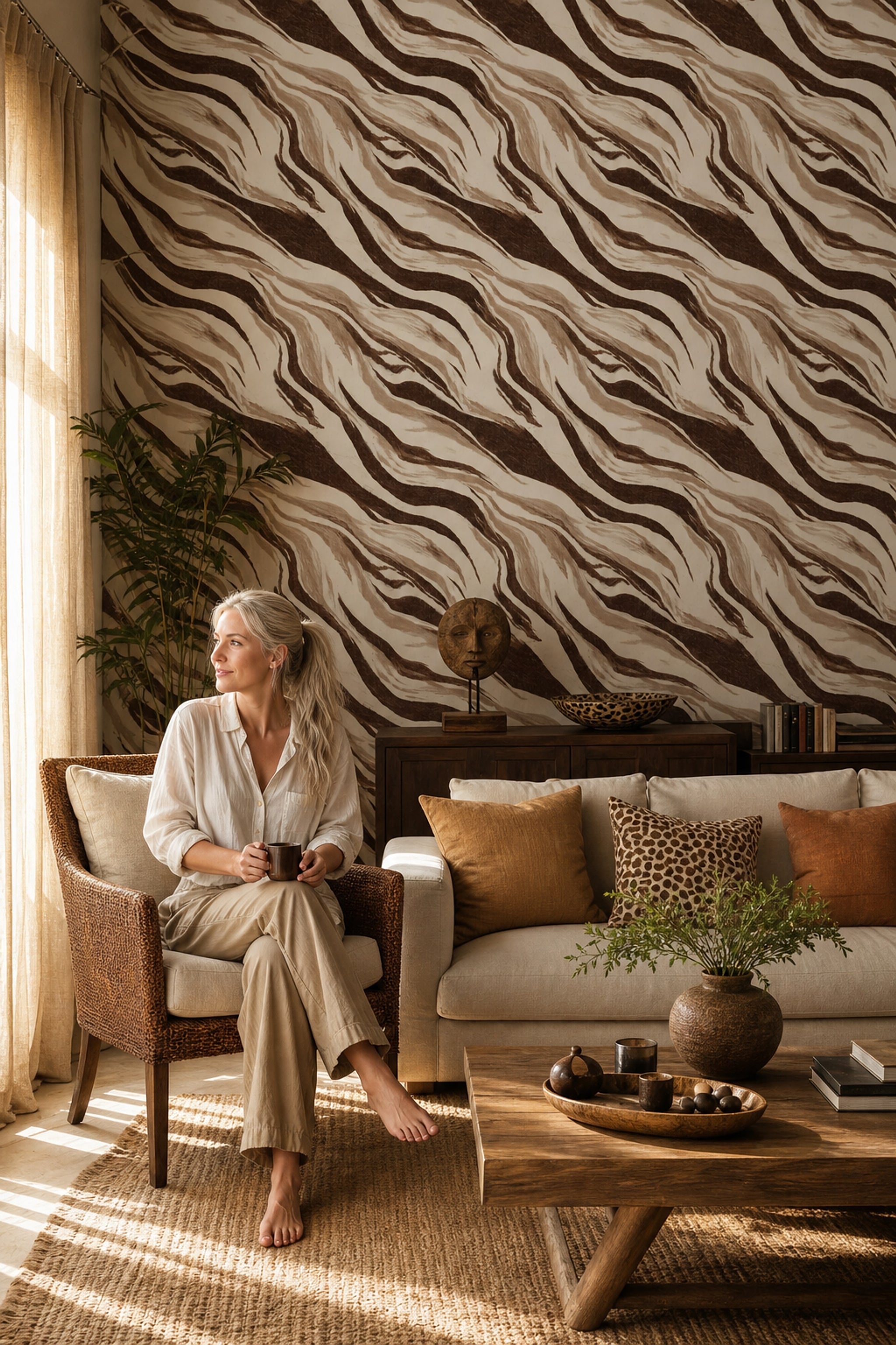 Animal Print Wallpaper Zebra Stripes Removable Textured Linen Wall Double Roll