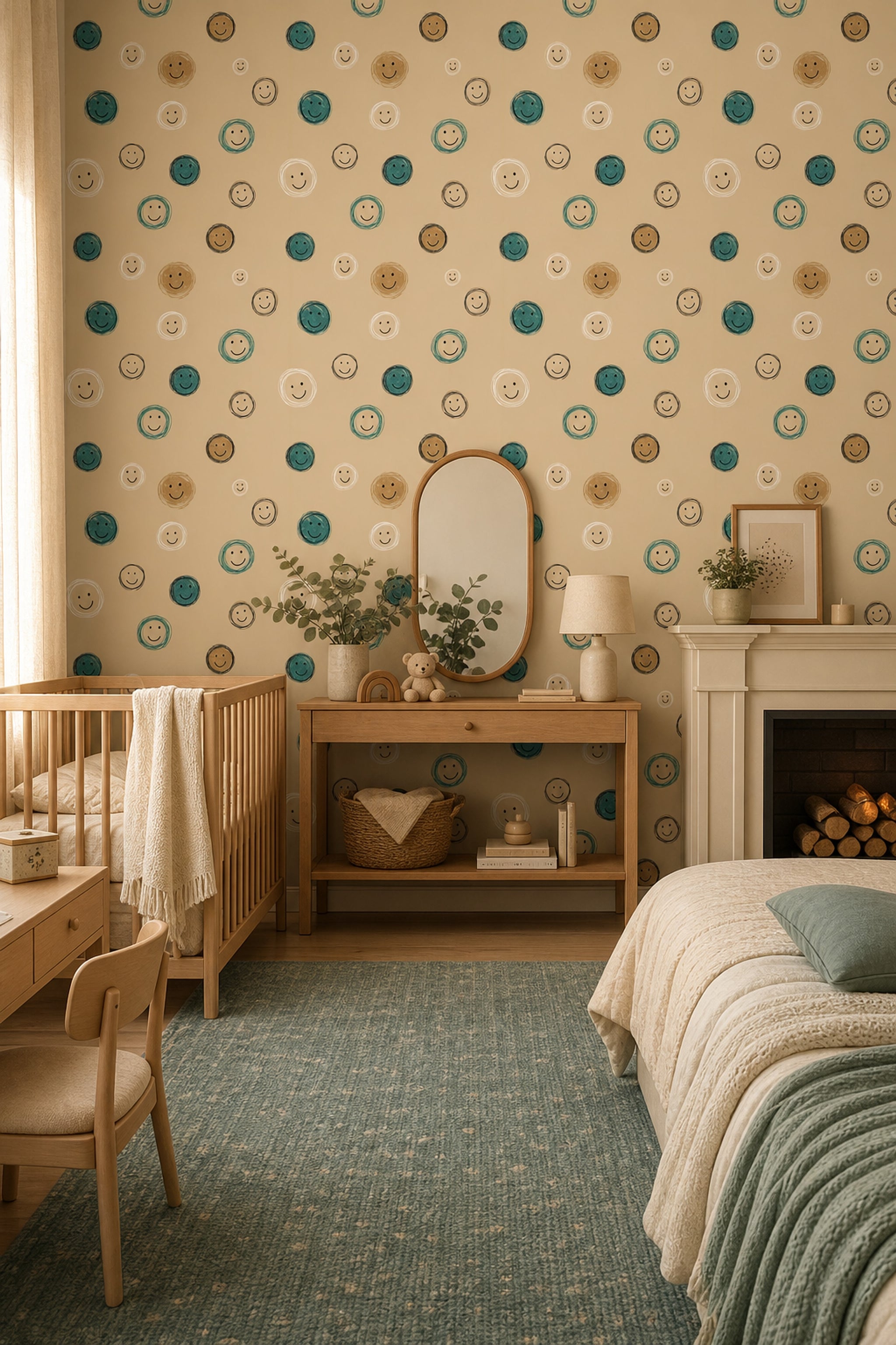 Smiley Faces Wallpaper Abstract Doodle Hand Drawn Circles Removable Wall Decor