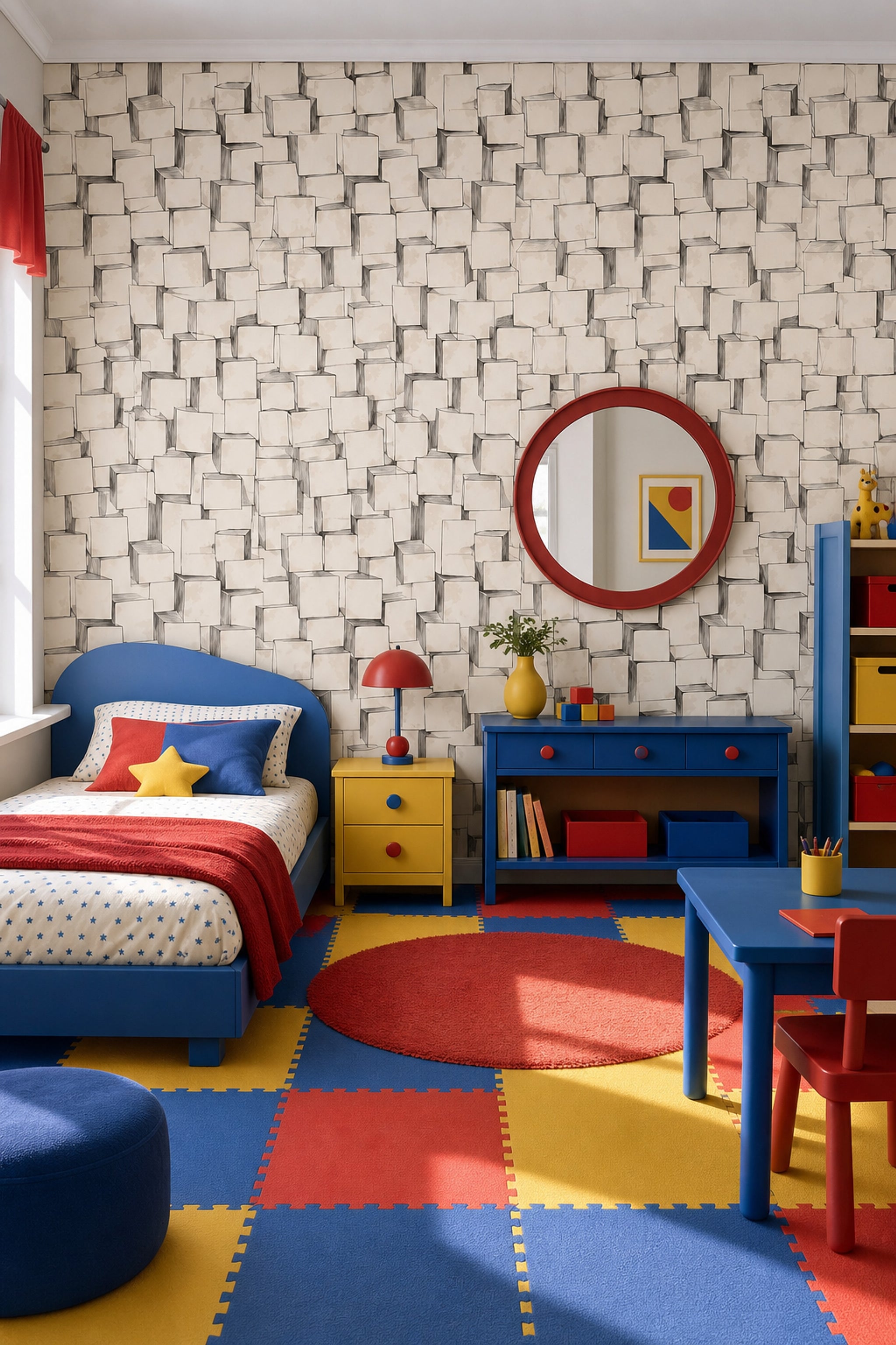 Stacked Cubes Wallpaper 3D Blocks Removable Black Ink Linework Wall Double Roll