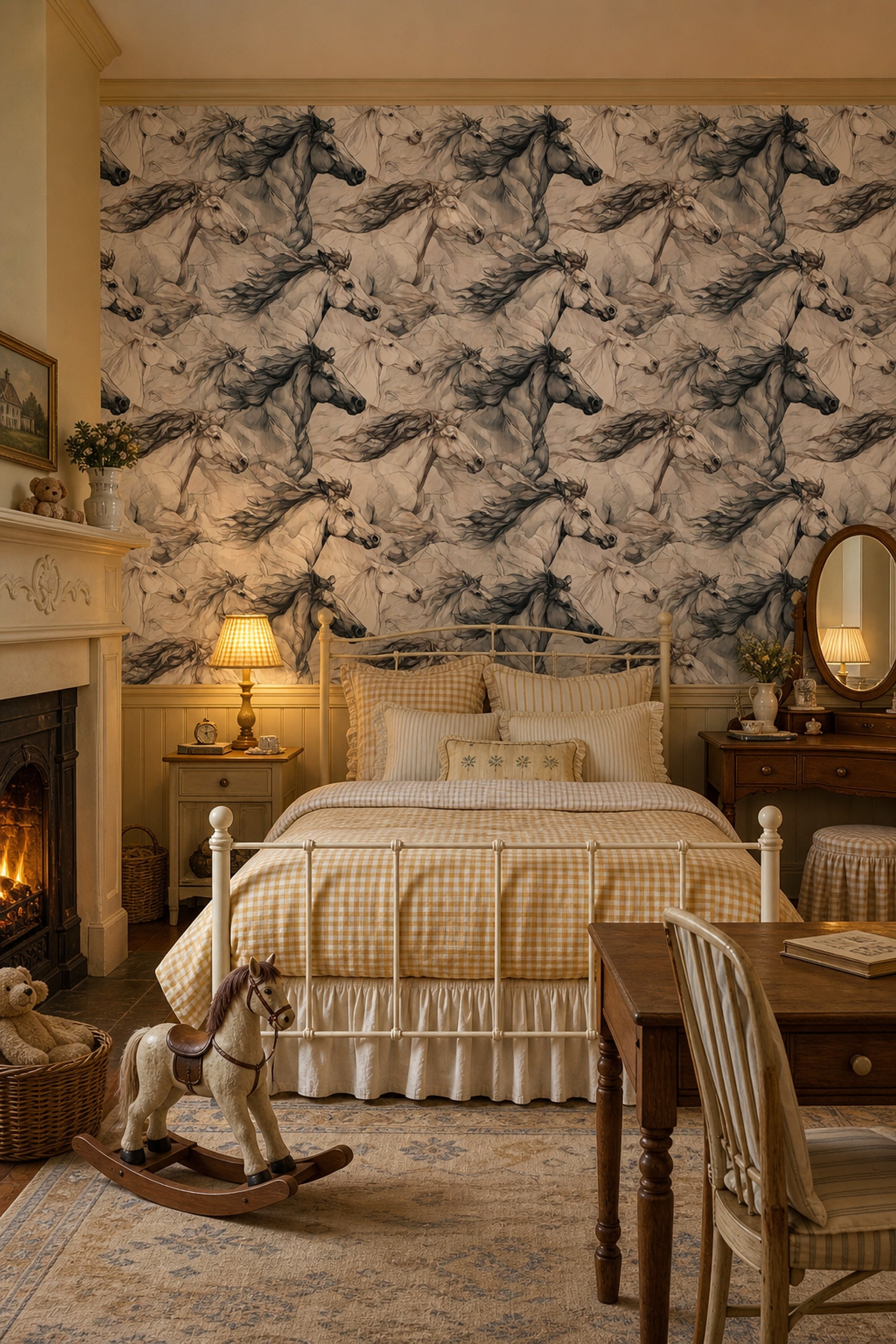 Equestrian Wallpaper Line Art Monochrome Removable Wall Decor