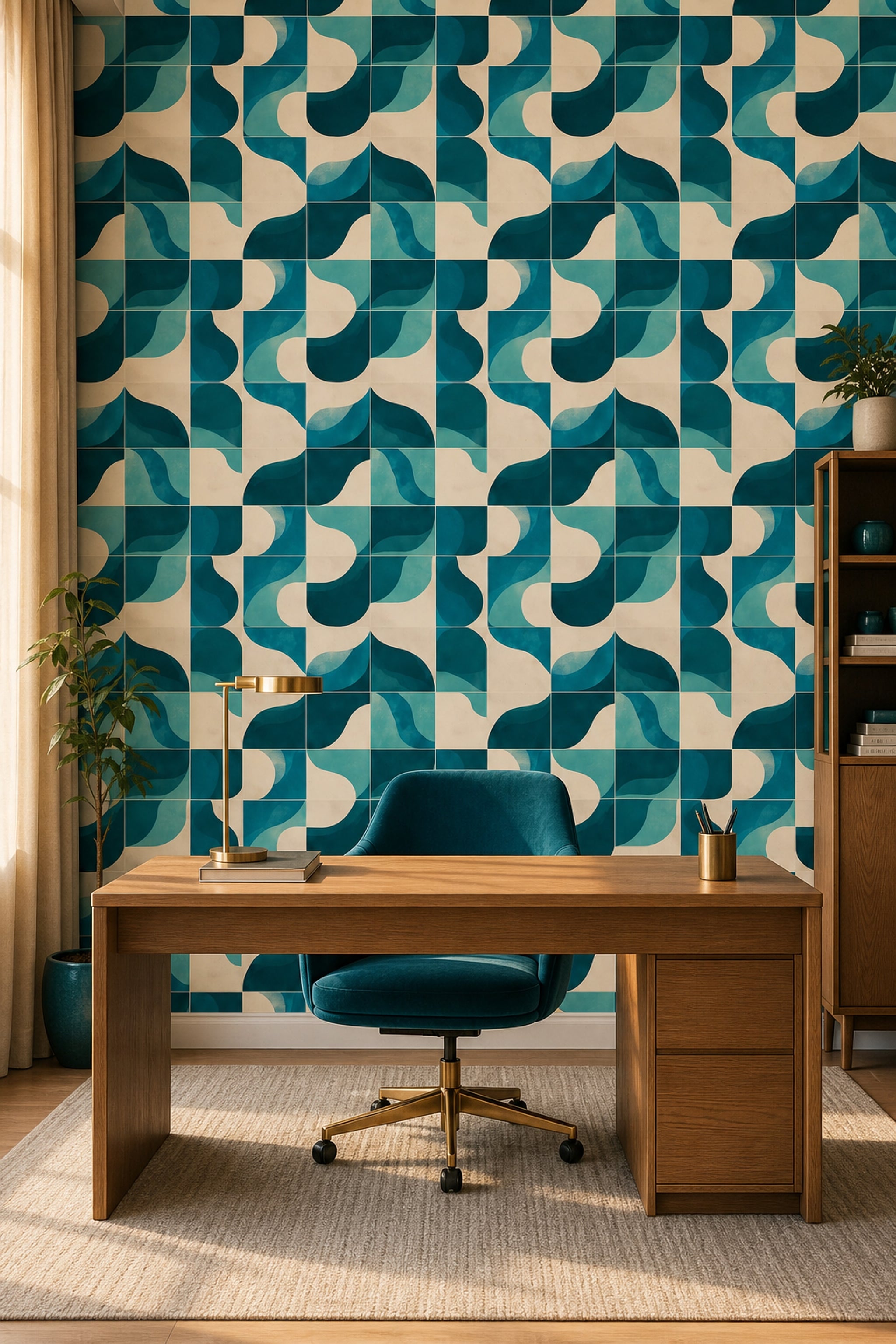 Mid Century Modern Wallpaper Retro Geometric Removable Wall Decor