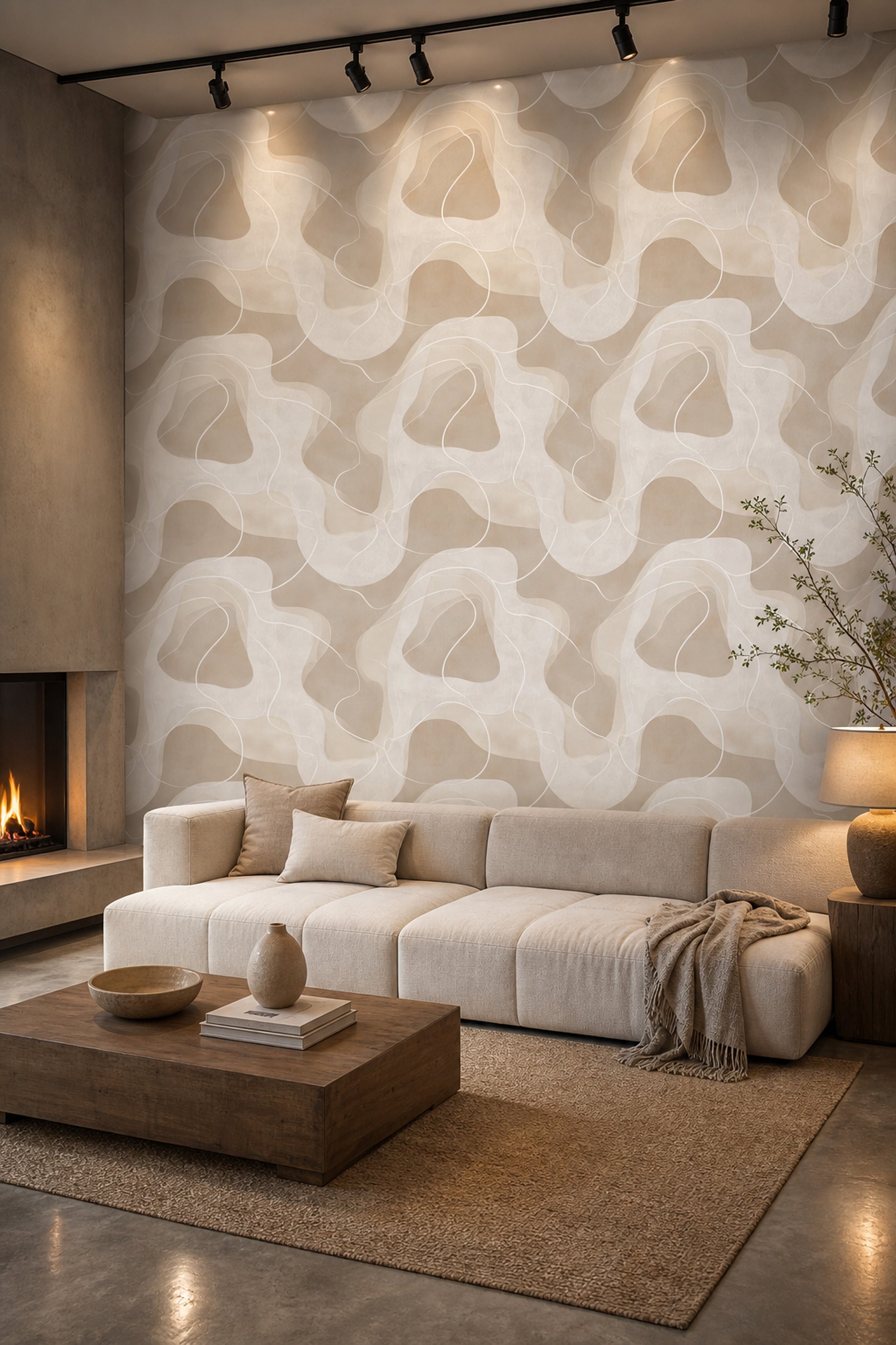 Organic Shapes Wallpaper Topographic Outline Minimalist Decorative Mural
