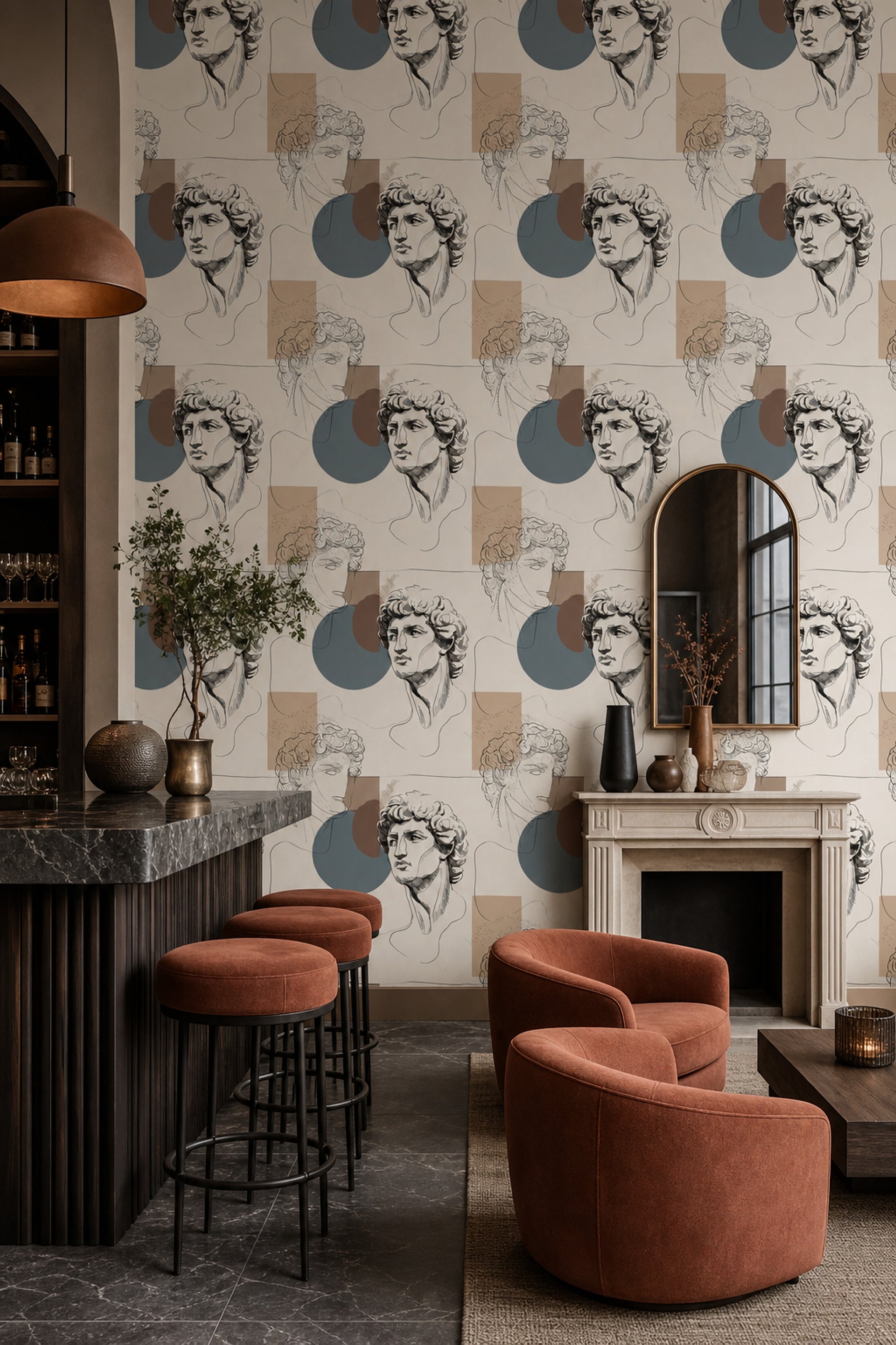 Line Art Wallpaper Geometric Shapes Greco Roman Decorative Mural