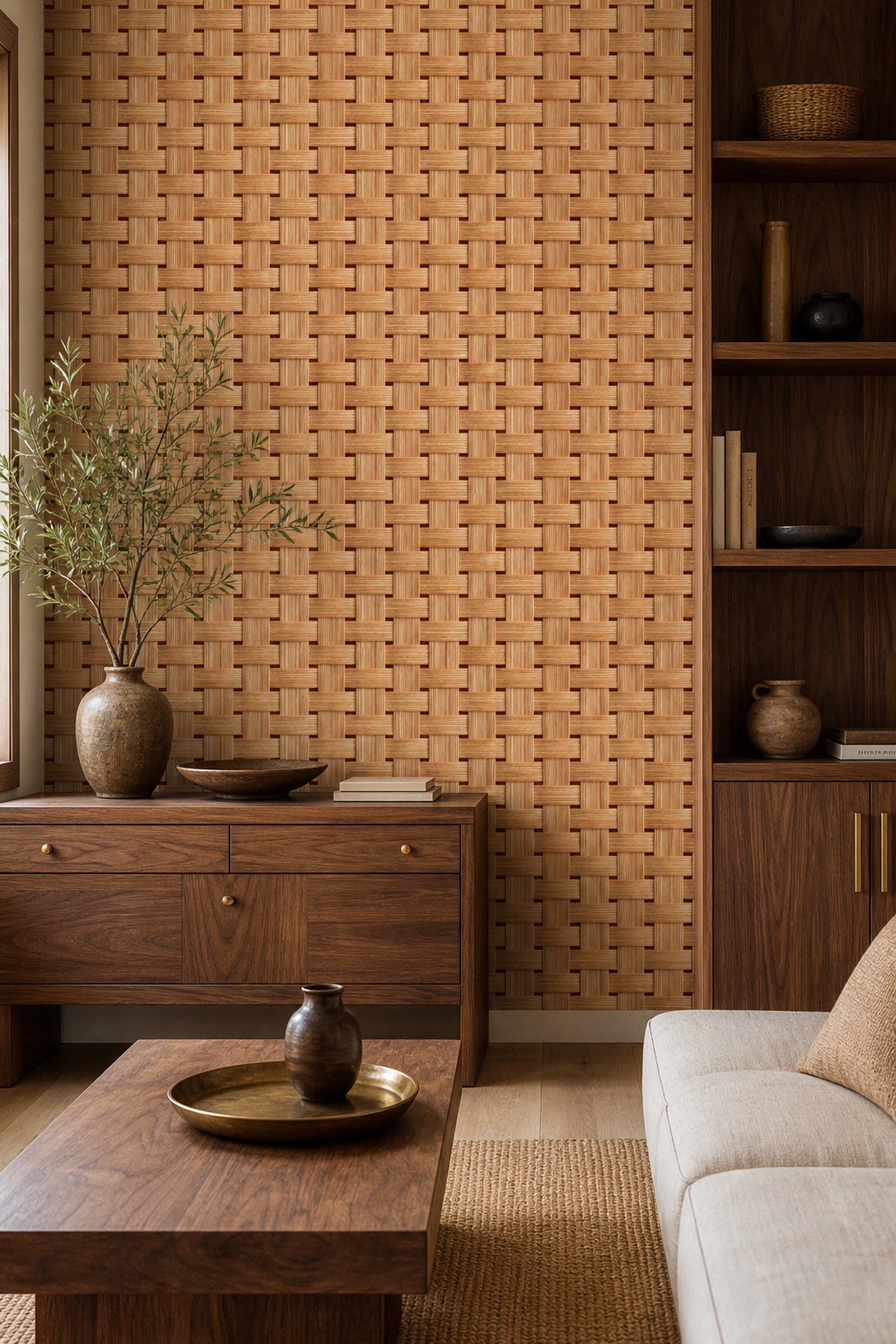 Woven Texture Wallpaper Basket Weave Rattan Removable Wall Decor