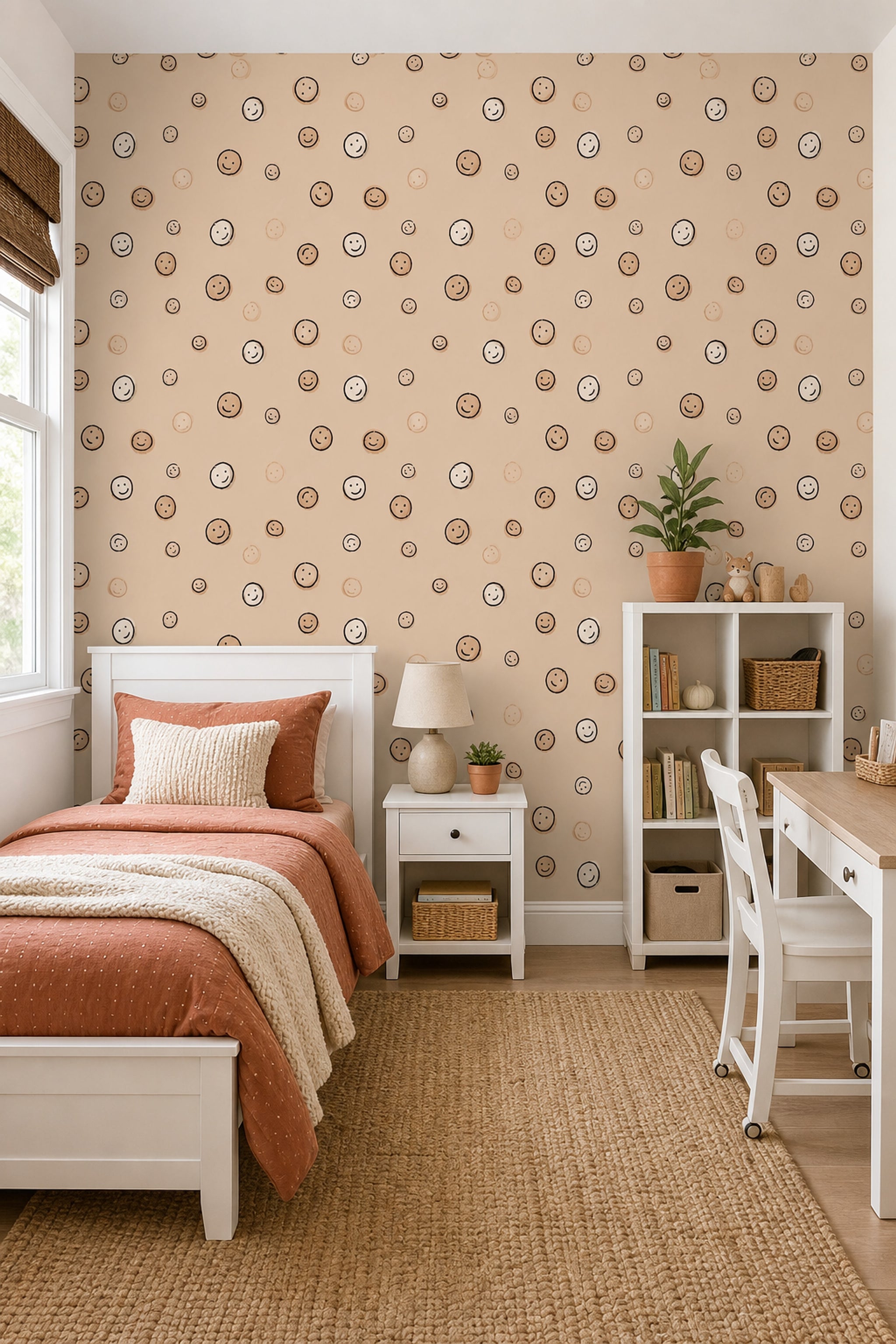 Smiley Faces Wallpaper Hand Drawn Watercolor Wash Decorative Mural