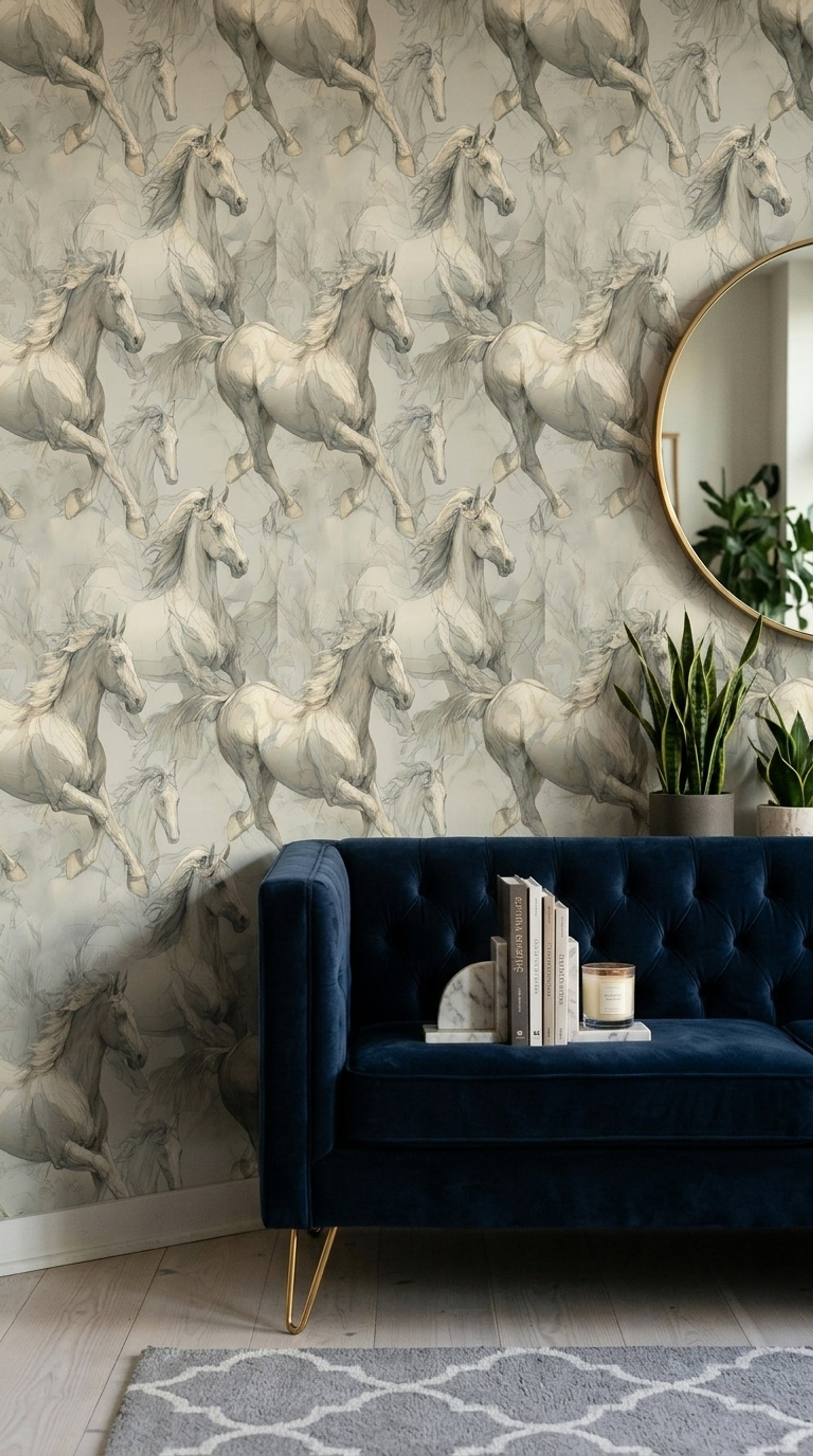 Horse Wallpaper Equine Removable Line Art Wall Double Roll