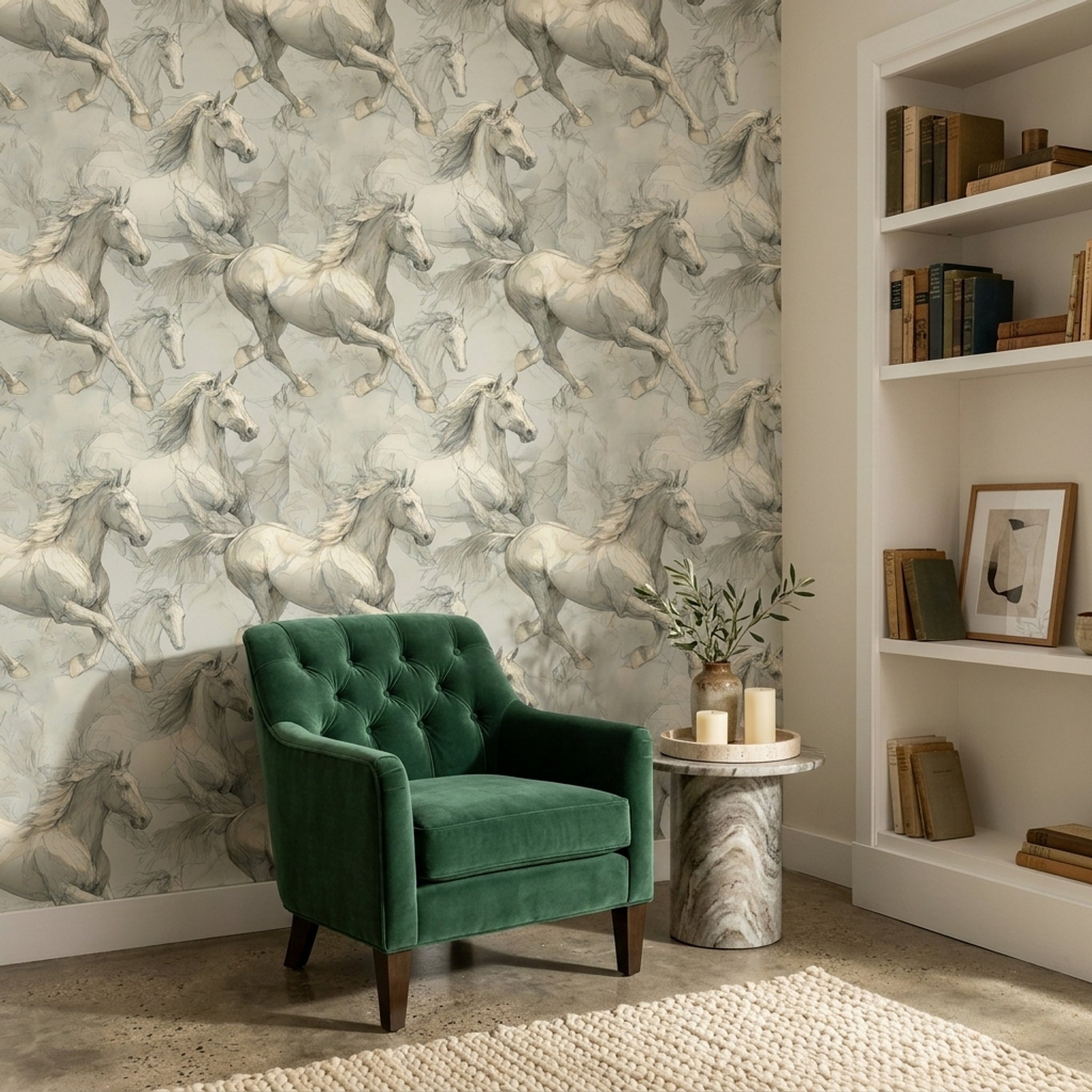 Horse Wallpaper Equine Removable Line Art Wall Double Roll