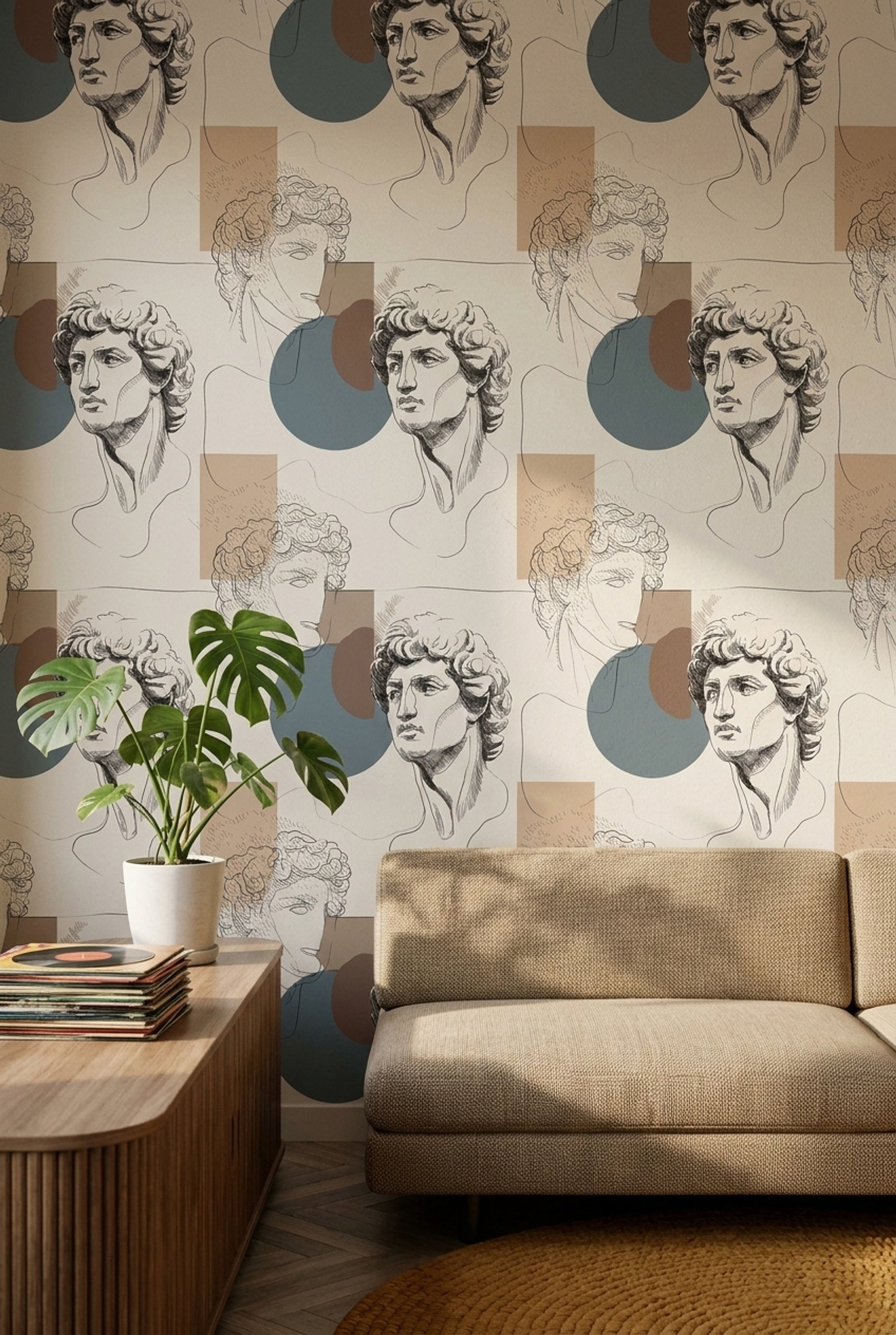 Line Art Wallpaper Geometric Shapes Greco Roman Decorative Mural