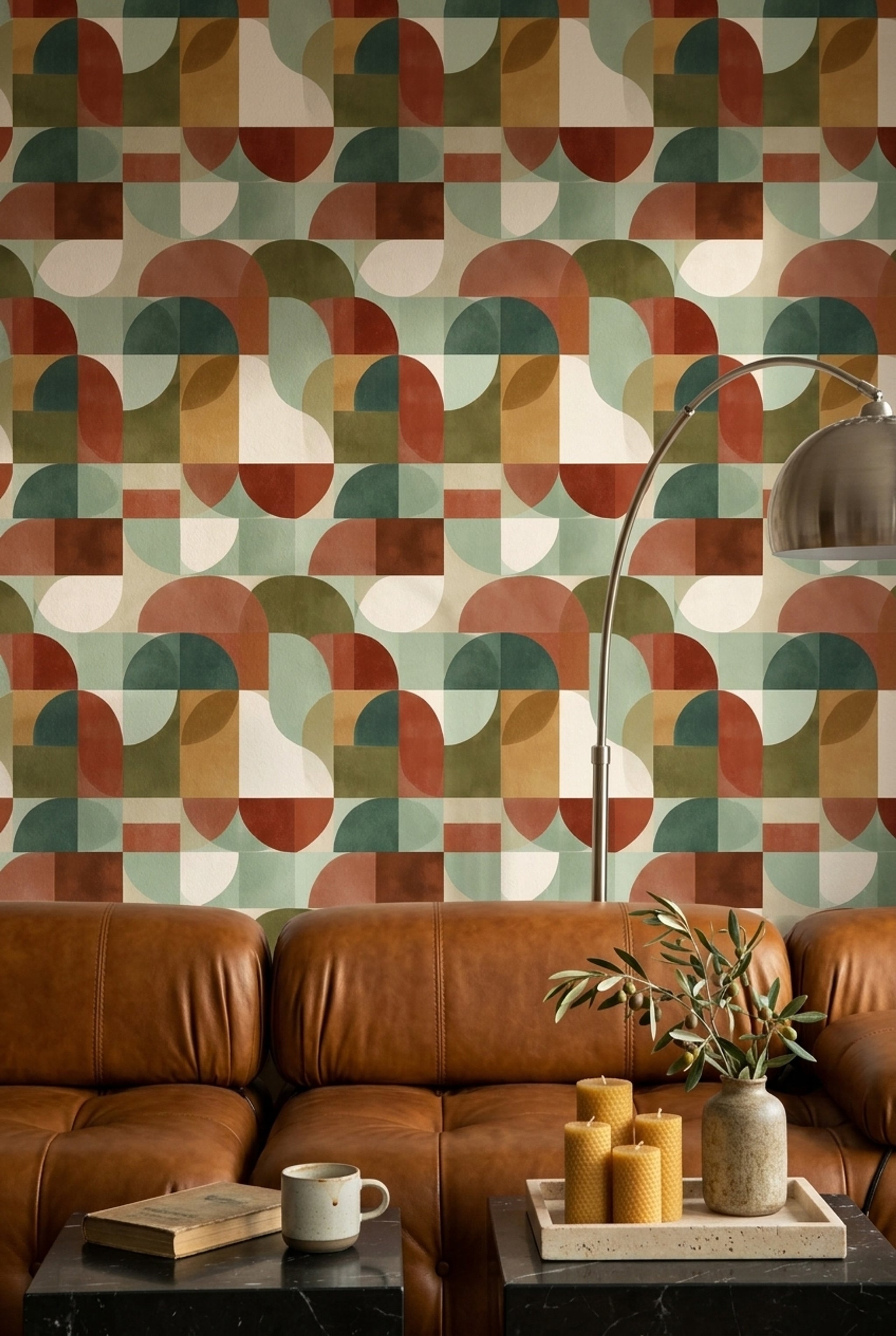 Mid Century Modern Wallpaper Geometric Removable Wall Decor