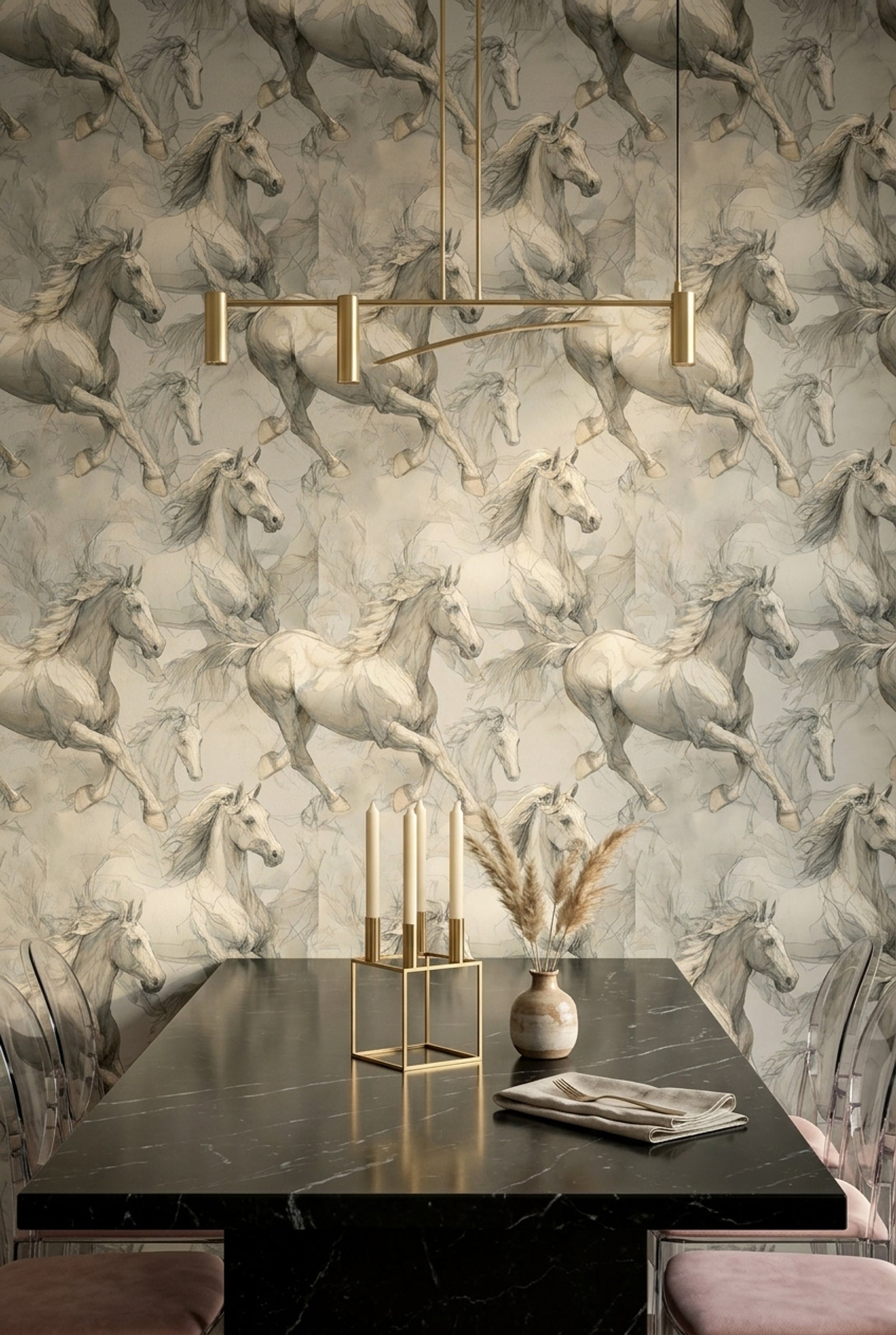 Horse Wallpaper Equine Removable Line Art Wall Double Roll