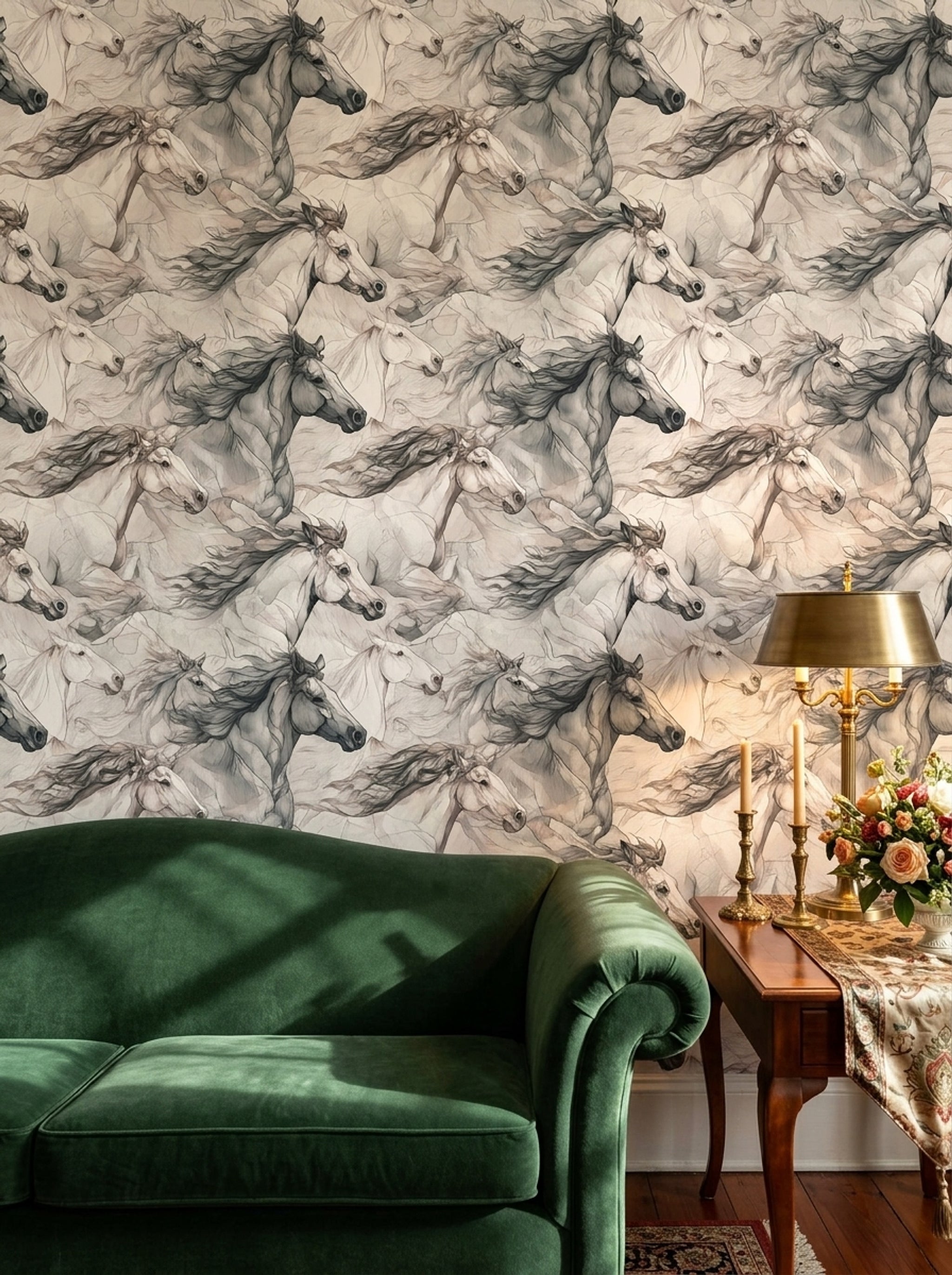Equestrian Wallpaper Line Art Monochrome Removable Wall Decor