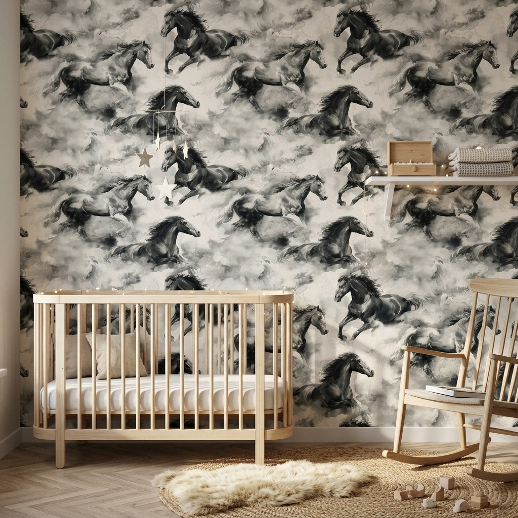 Galloping Wallpaper Watercolor Wash Ink Sketch Decorative Mural
