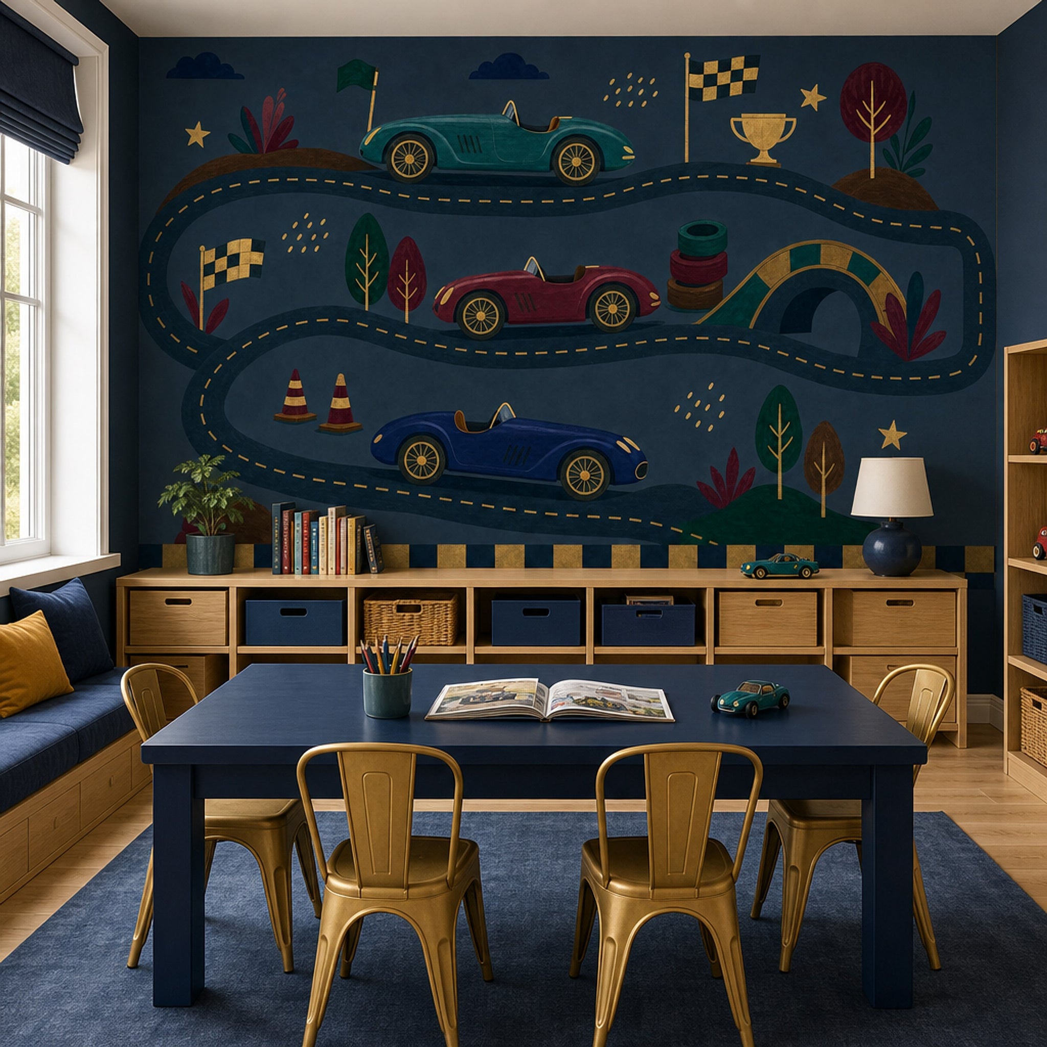 Dark Racing Wallpaper Vintage Race Cars Winding Road Track Wall Mural