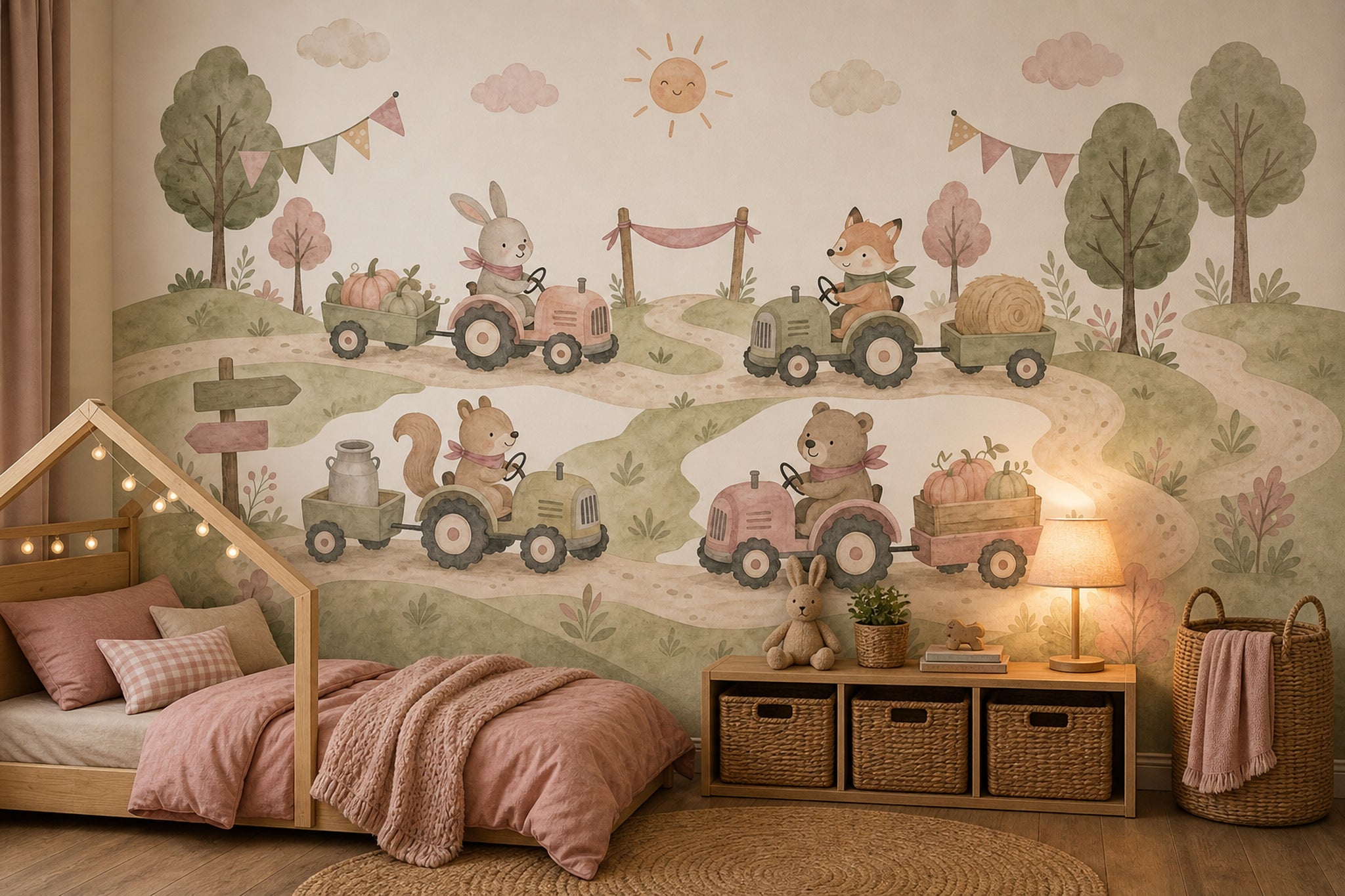 Pastel Farm Wallpaper Watercolor Cute Animals Wall Mural