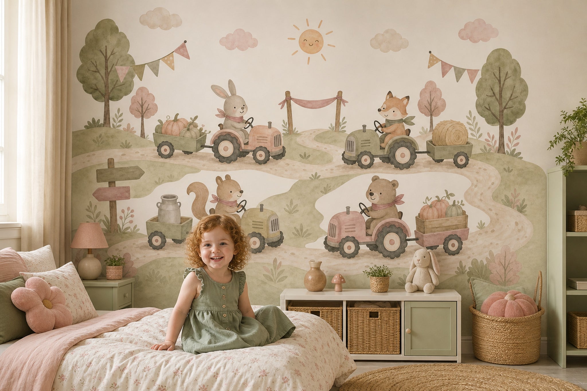 Pastel Farm Wallpaper Watercolor Cute Animals Wall Mural
