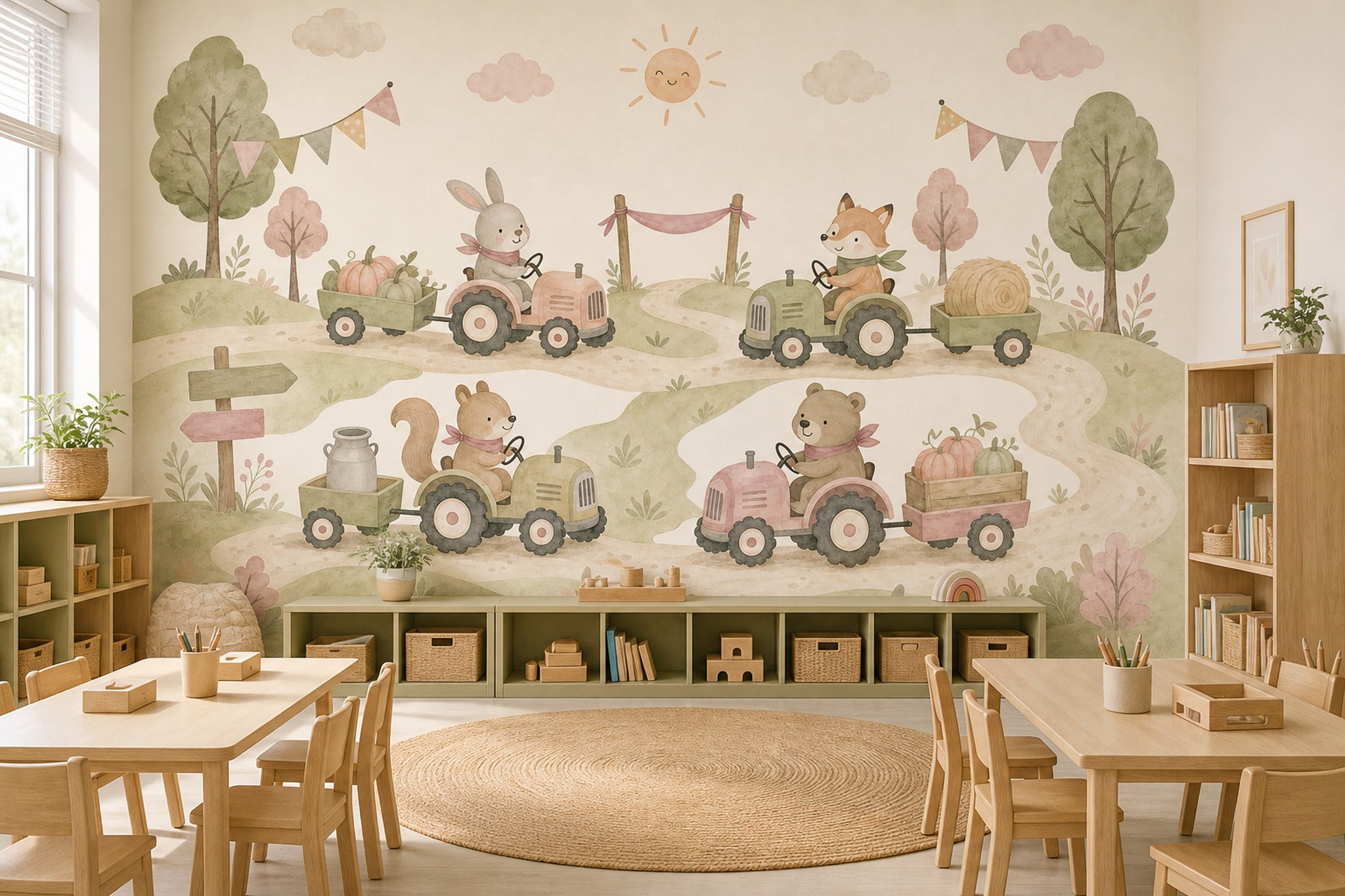 Pastel Farm Wallpaper Watercolor Cute Animals Wall Mural