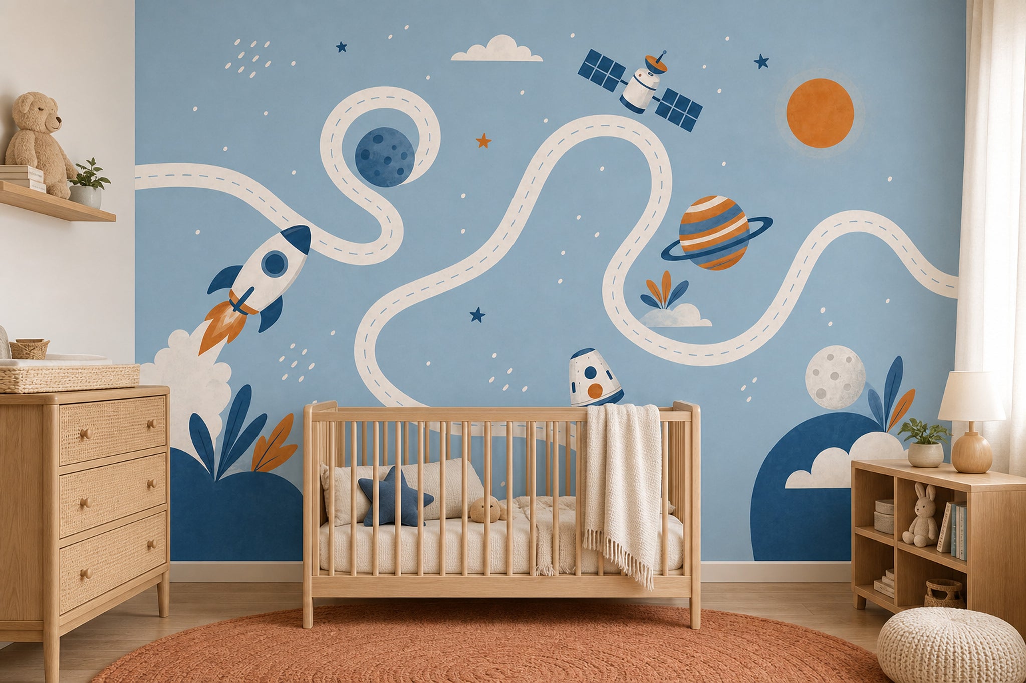 Space Wallpaper Rocket Whimsical Removable Wall Decor